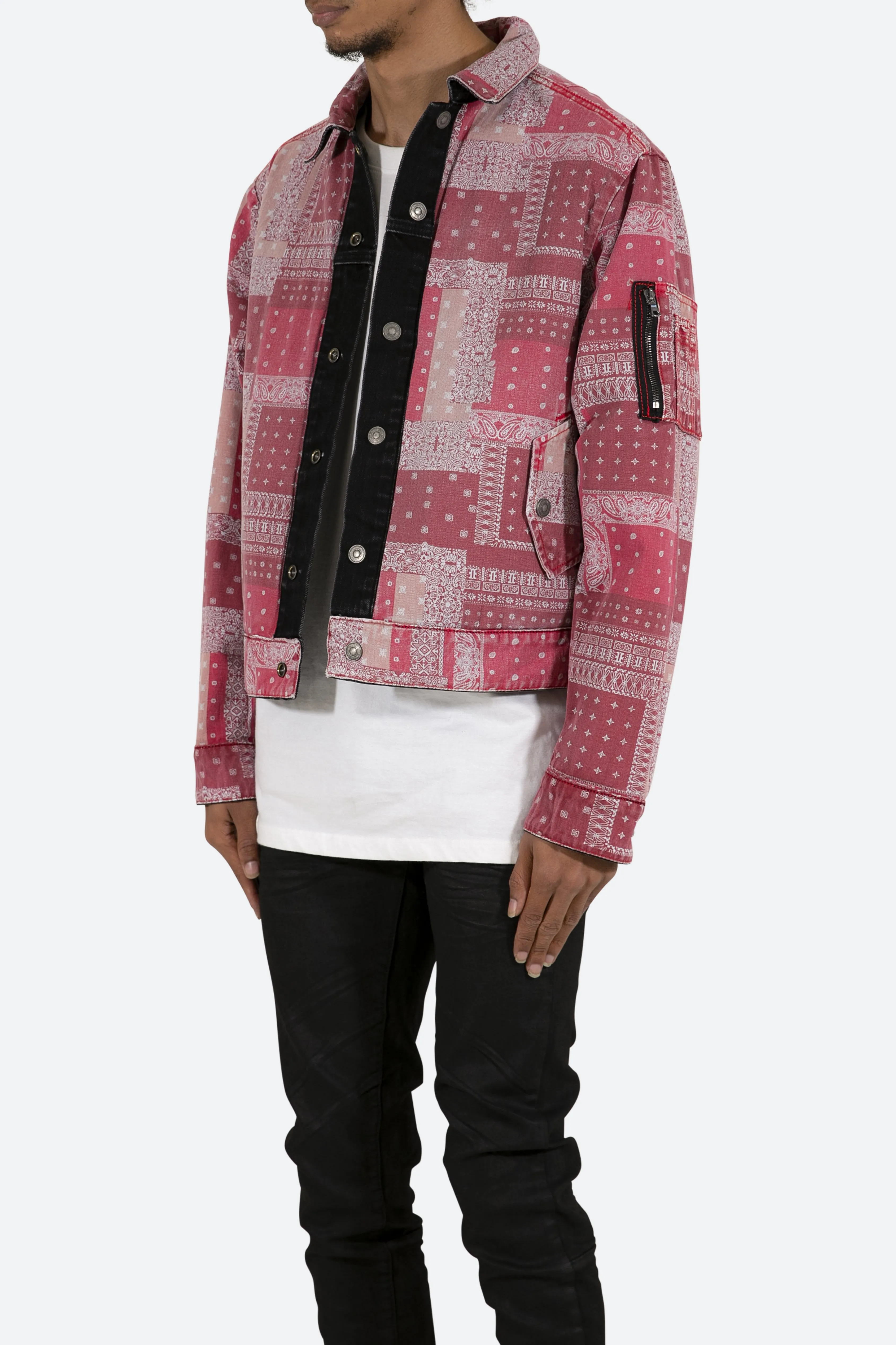 Reversible Paisley Trucker Jacket - Black/Red sold by MNML product image thumbnail 4