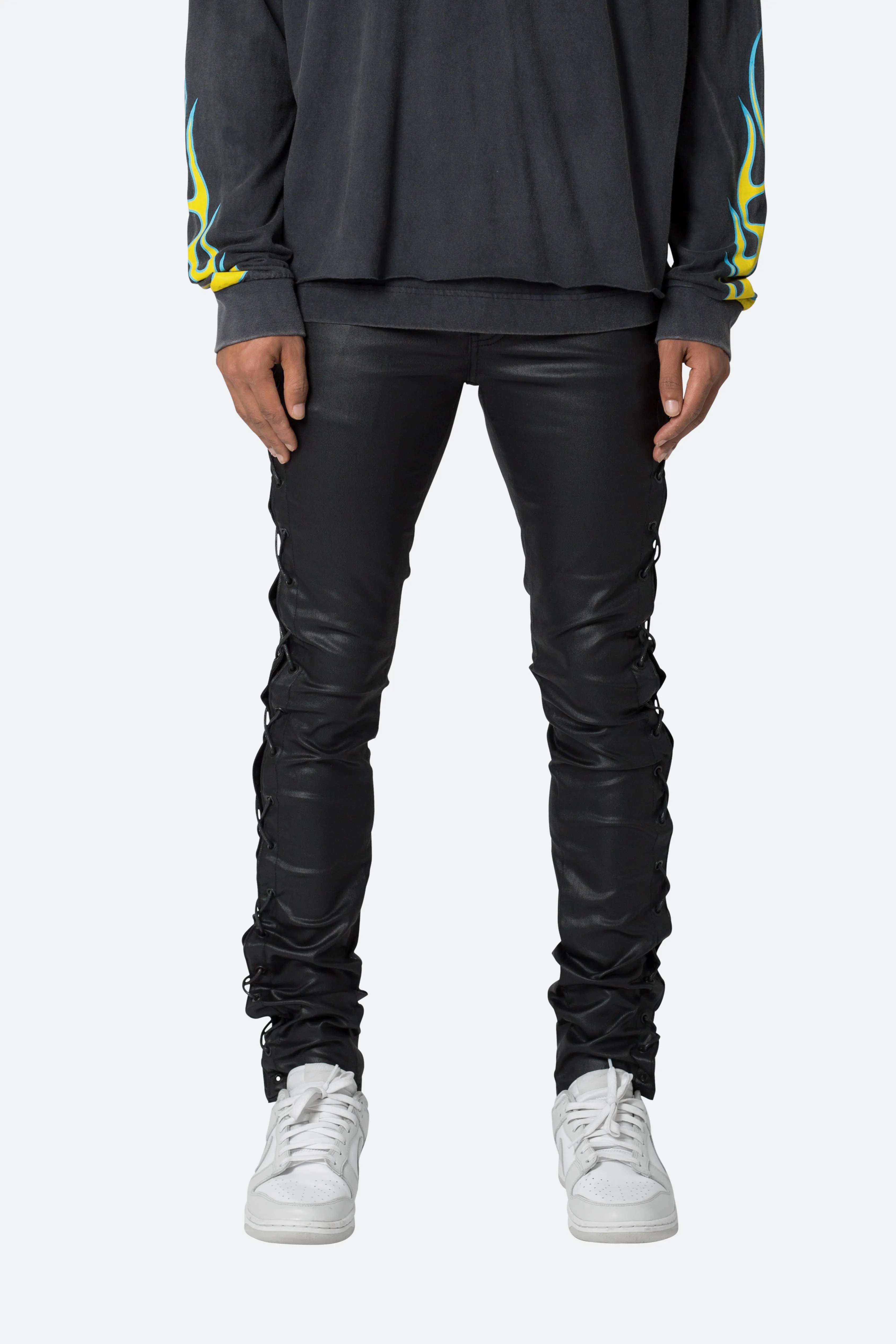 X566 Skinny Leather Lace-Up Pants - Black sold by MNML