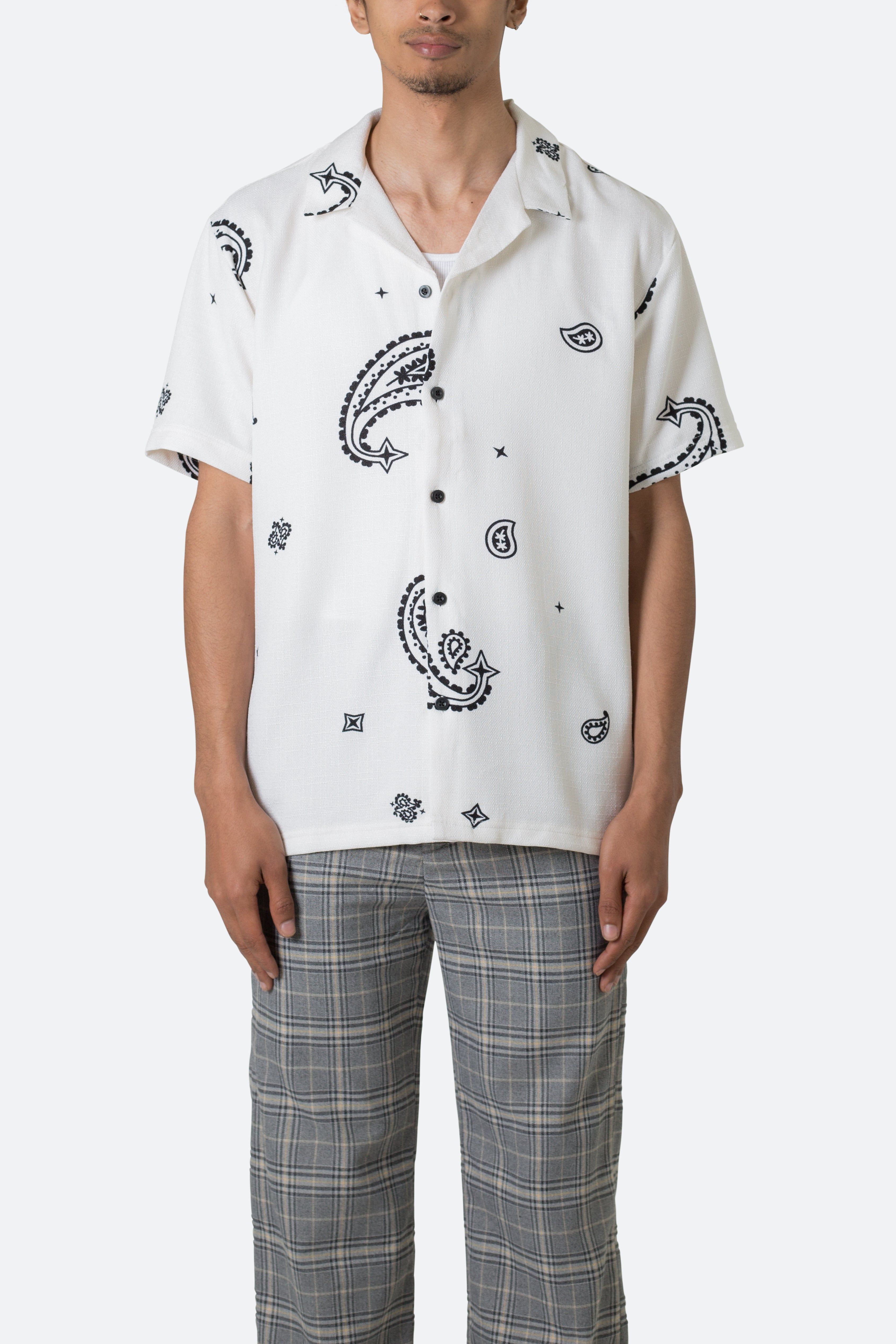 Linen Blend S/S Shirt - White Paisley sold by MNML product image thumbnail 3