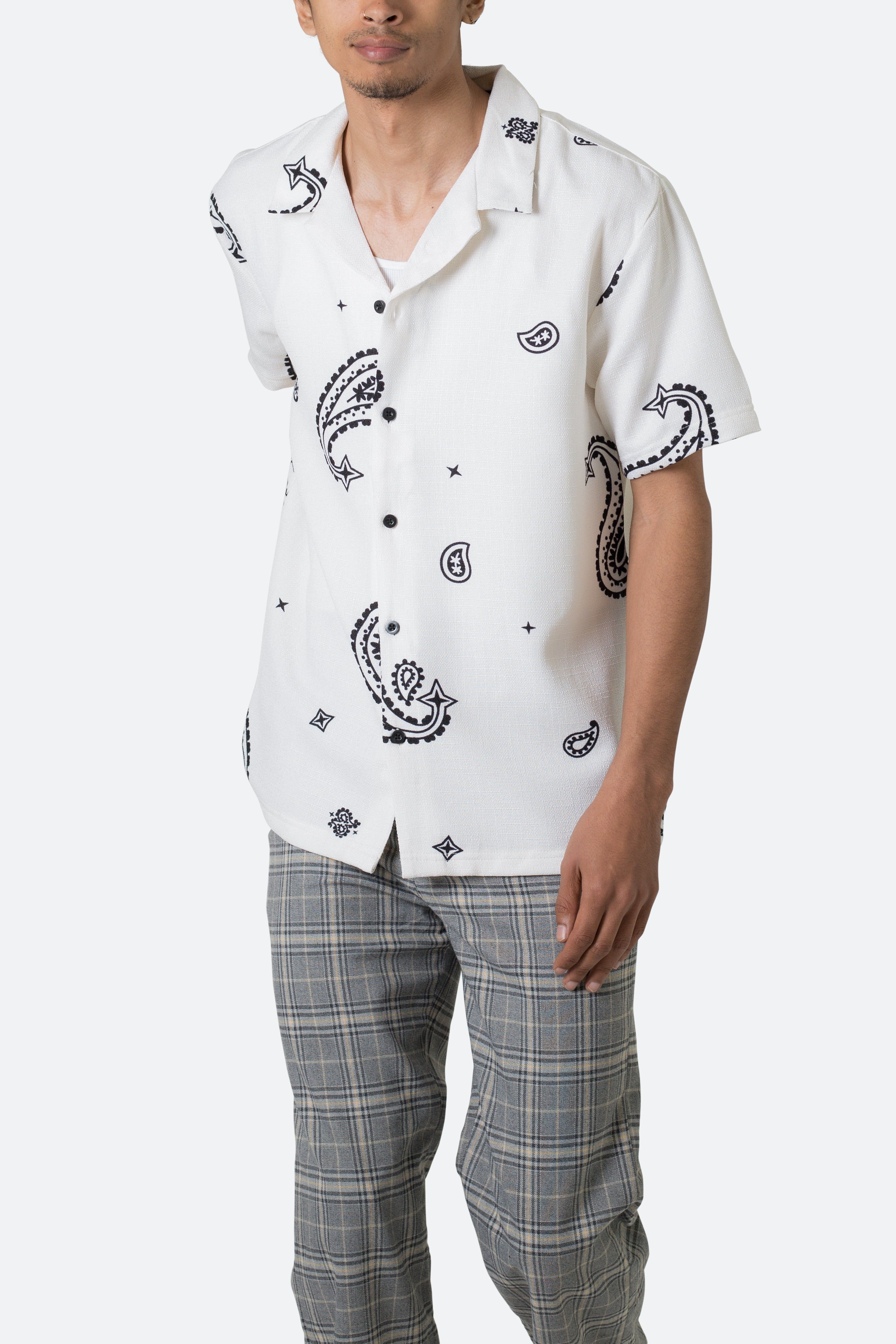 Linen Blend S/S Shirt - White Paisley sold by MNML product image thumbnail 2