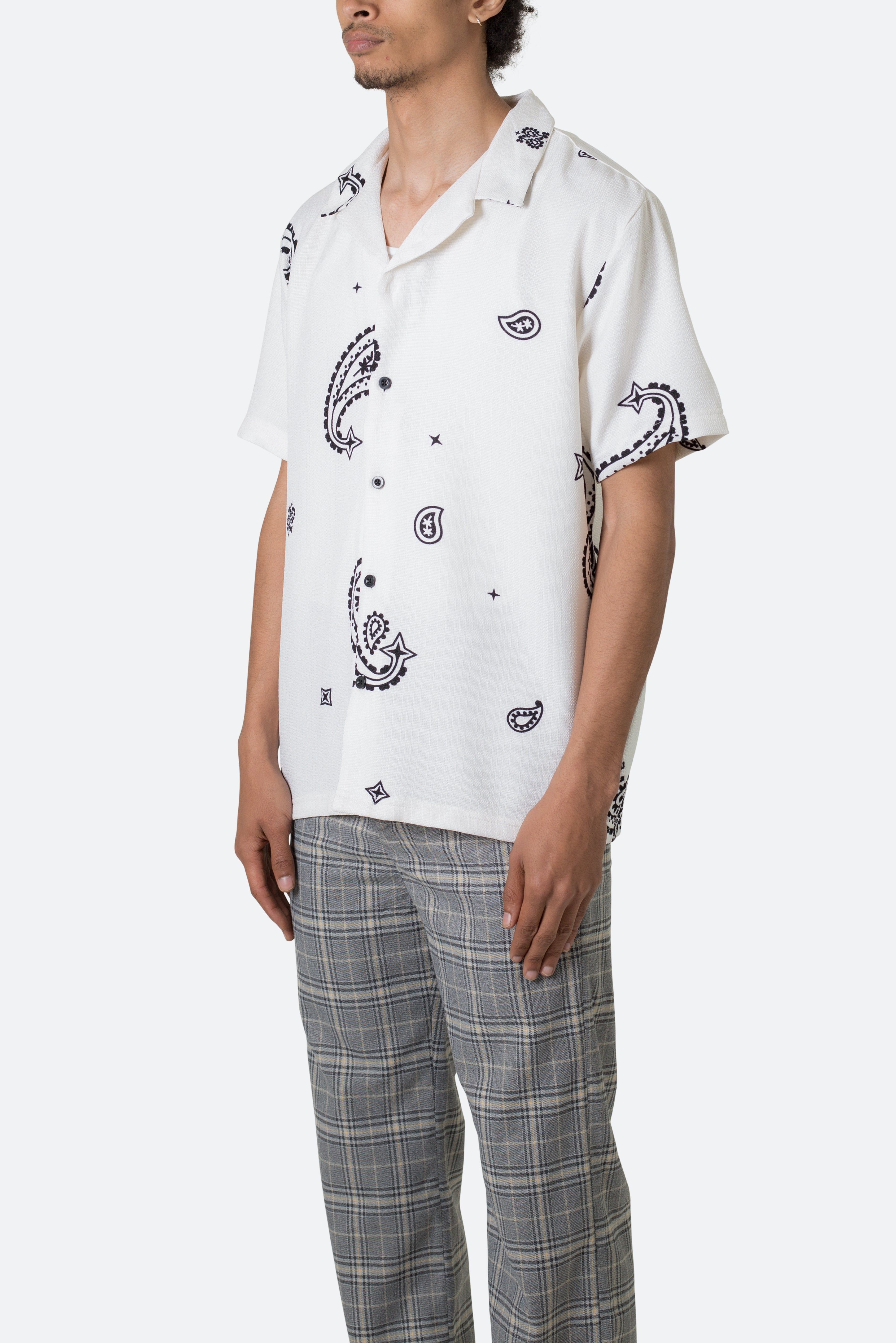 Linen Blend S/S Shirt - White Paisley sold by MNML product image thumbnail 4