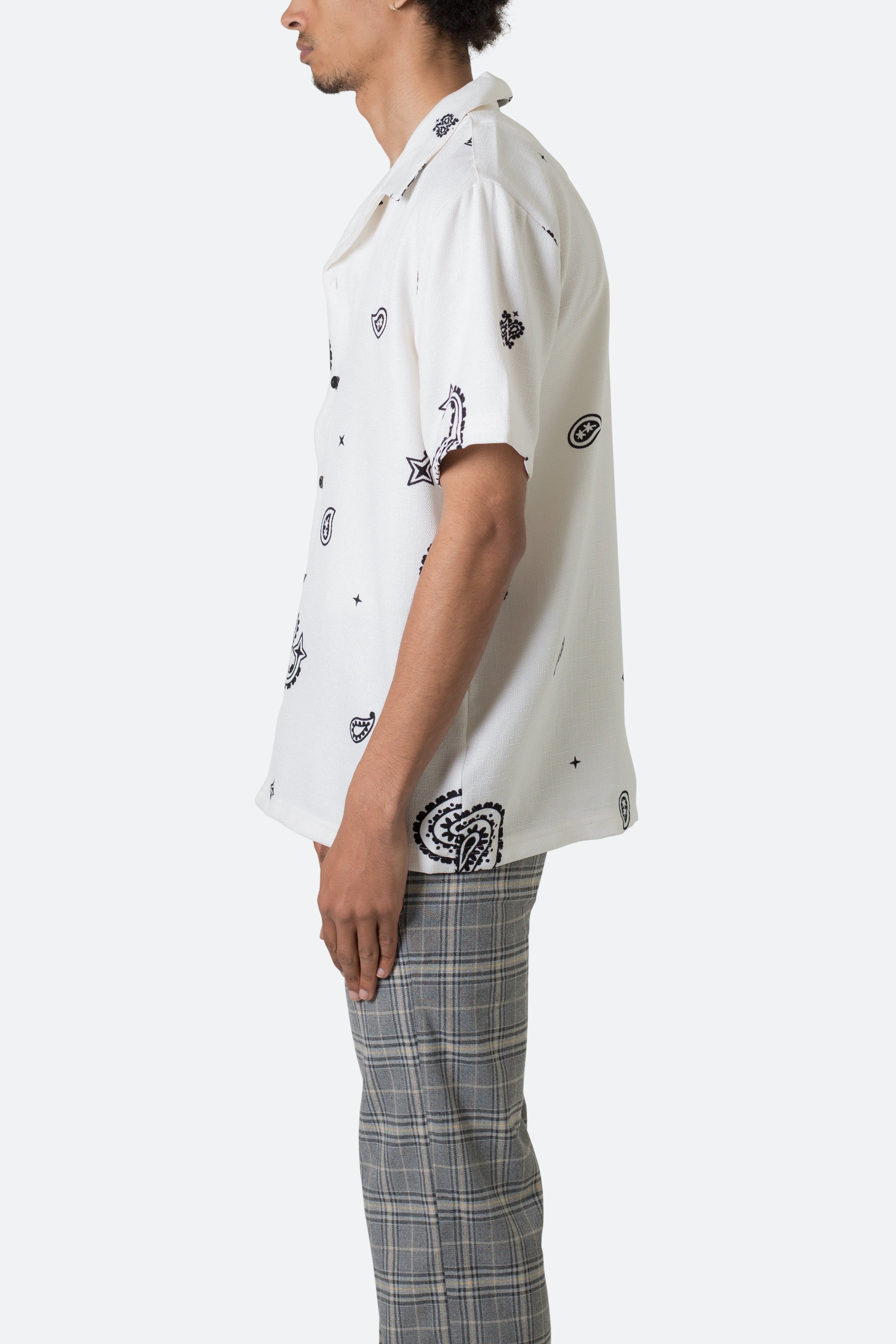 Linen Blend S/S Shirt - White Paisley sold by MNML product image thumbnail 5