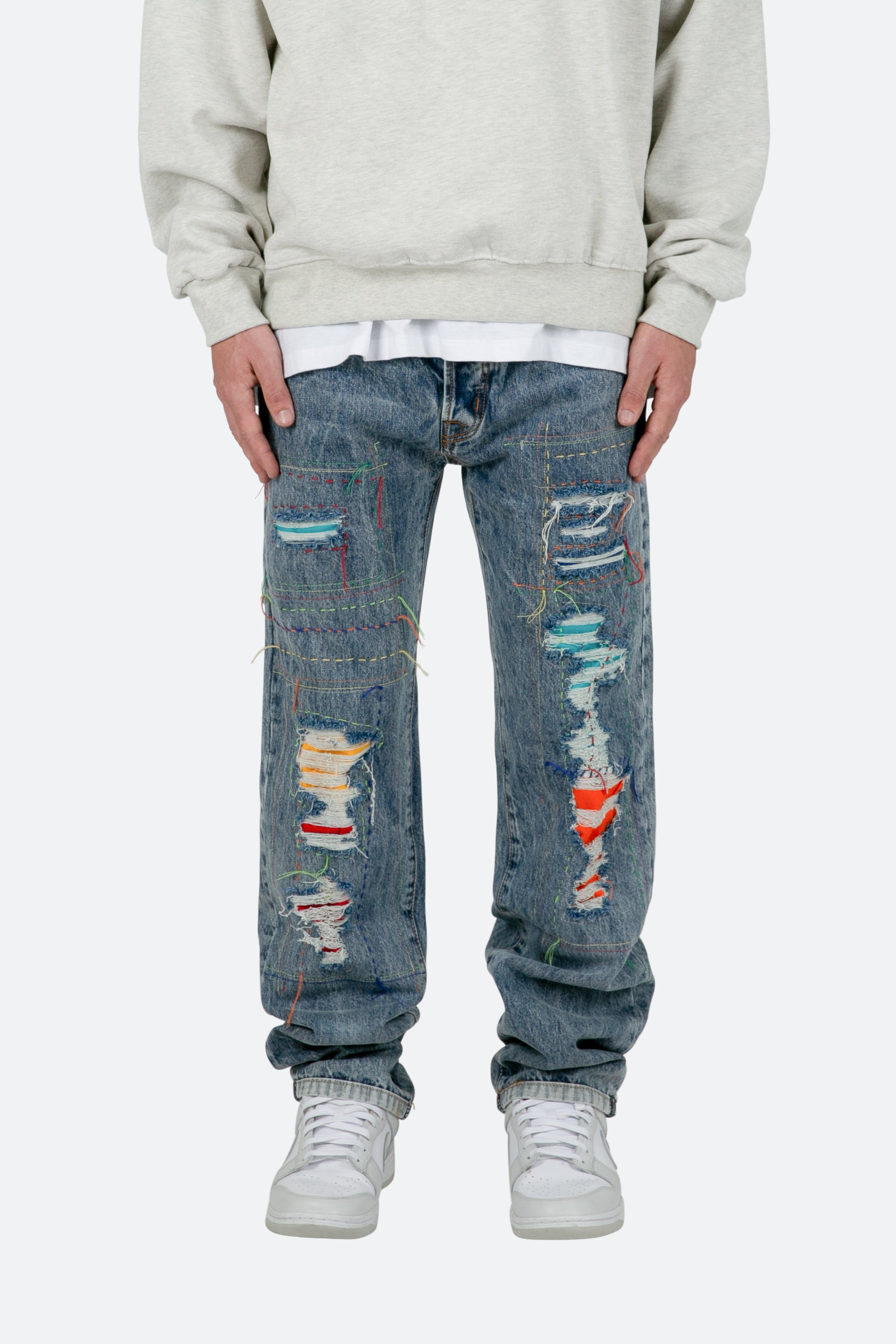 V483 Repaired Baggy Denim - Blue sold by MNML product image thumbnail 2