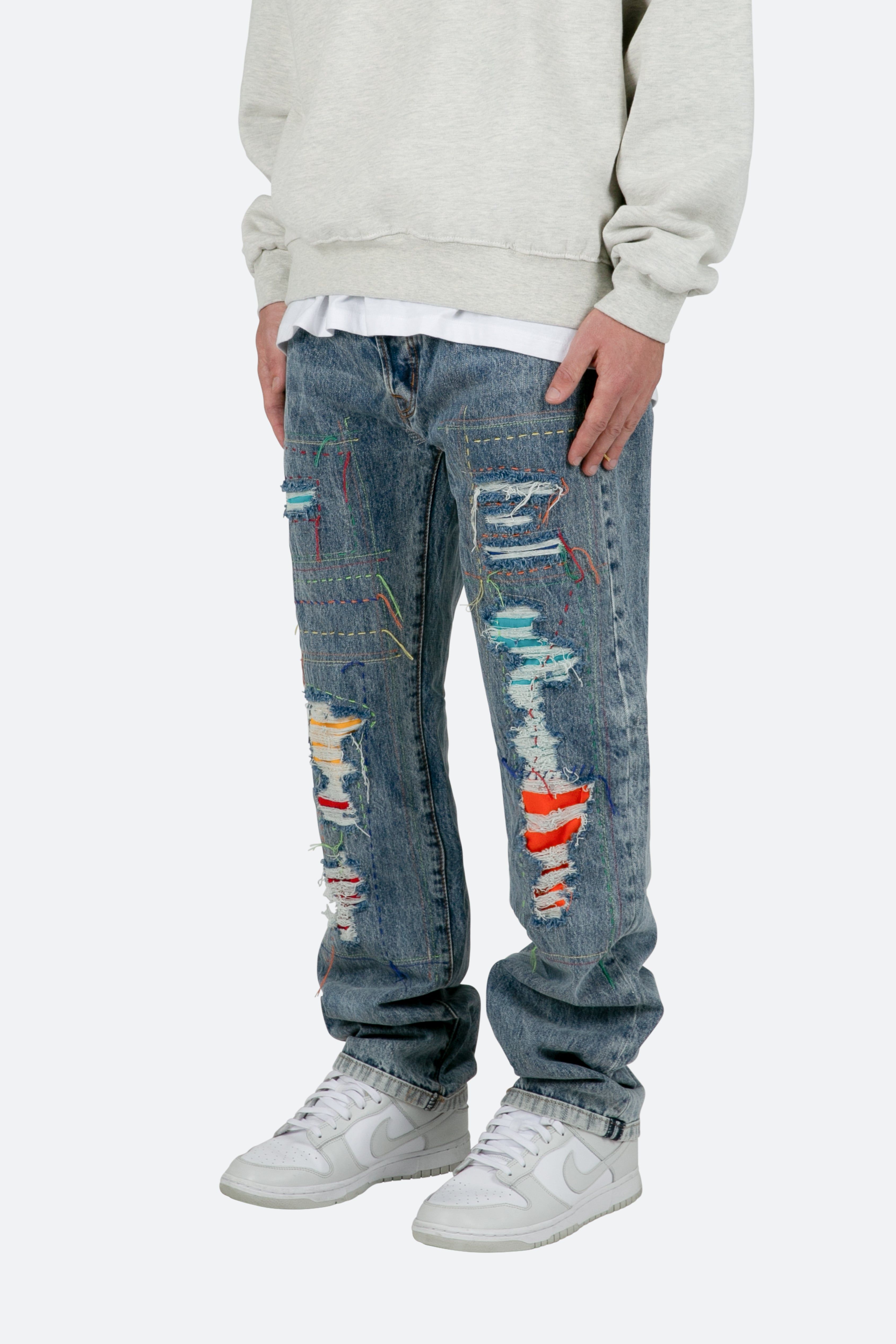 V483 Repaired Baggy Denim - Blue sold by MNML product image thumbnail 3