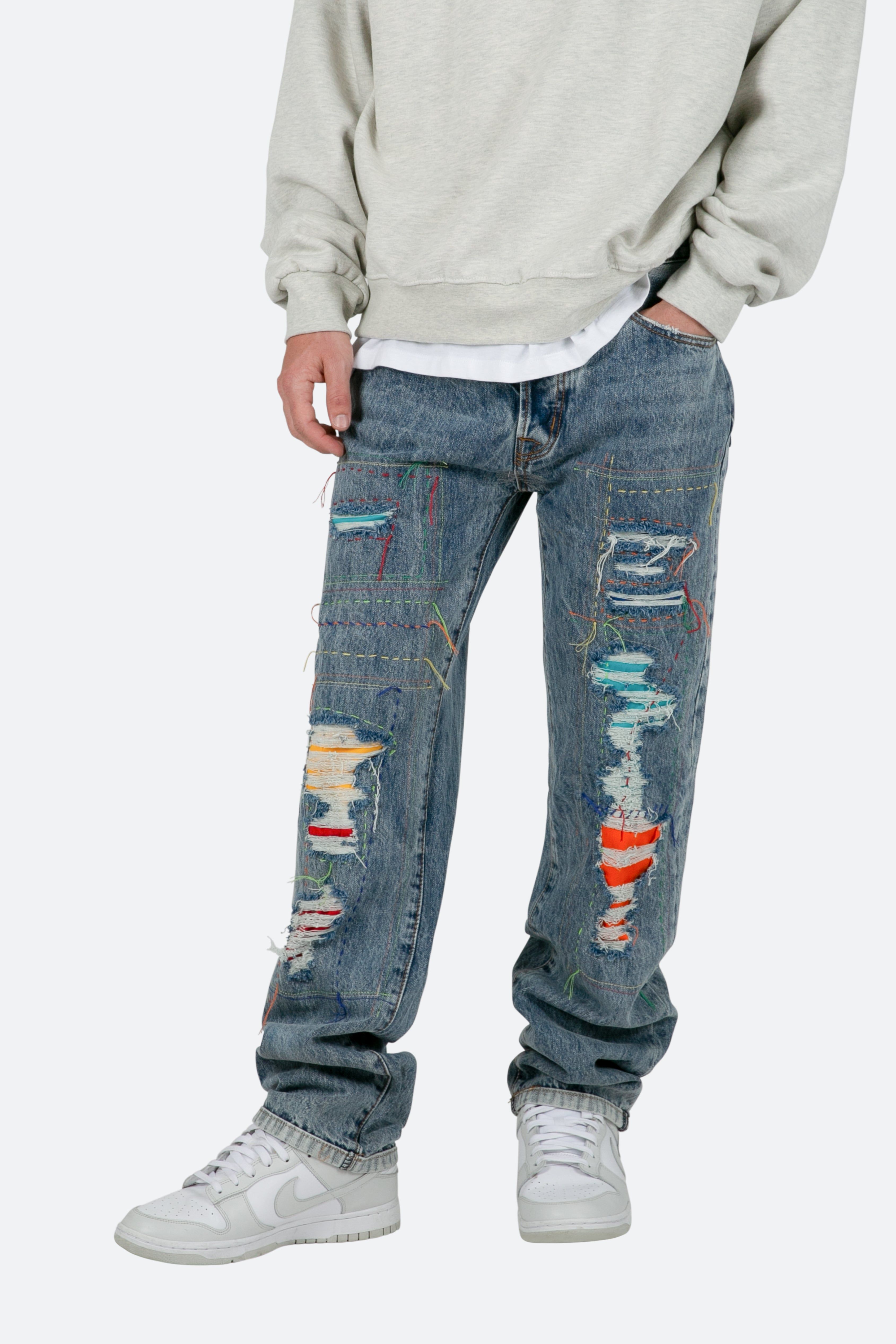 V483 Repaired Baggy Denim - Blue sold by MNML product image thumbnail 6