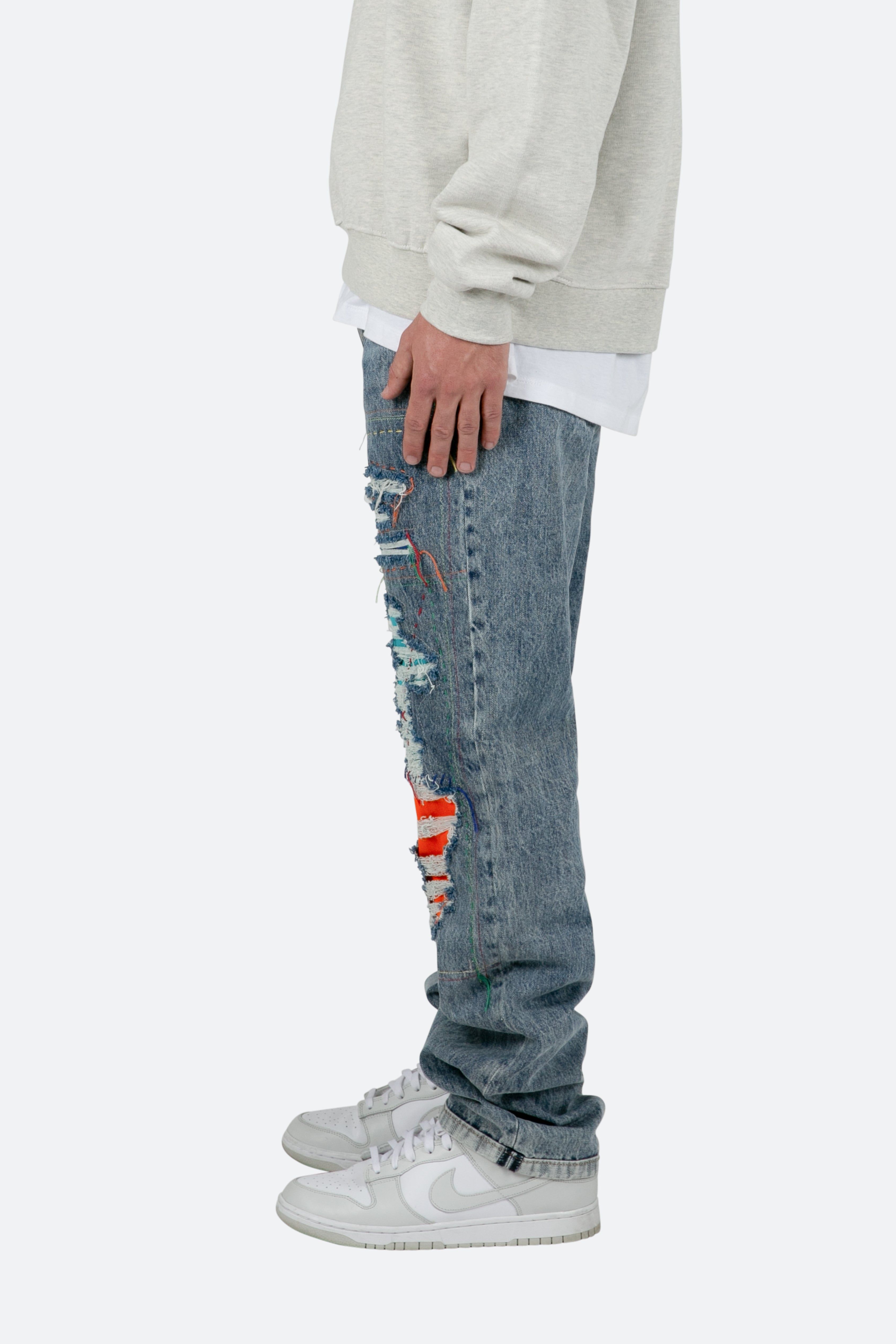 V483 Repaired Baggy Denim - Blue sold by MNML product image thumbnail 4