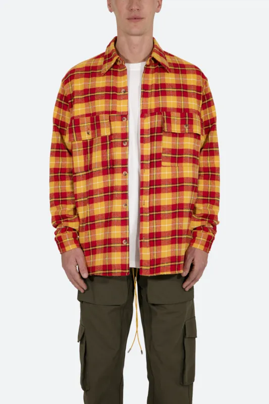 Relaxed Cargo Flannel Shirt - Yellow/Red sold by MNML