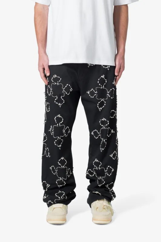 Ultra Baggy Jewel Applique Pants - Black sold by MNML