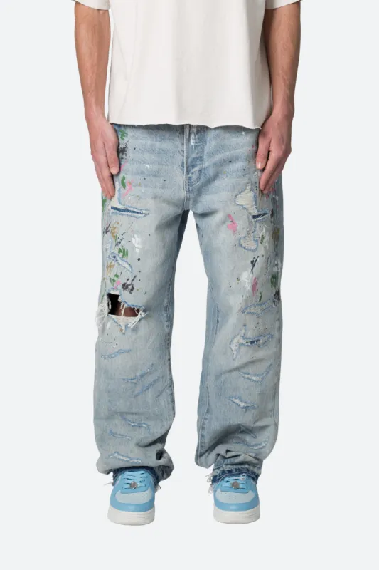 Ultra Baggy Paint Denim - Blue sold by MNML