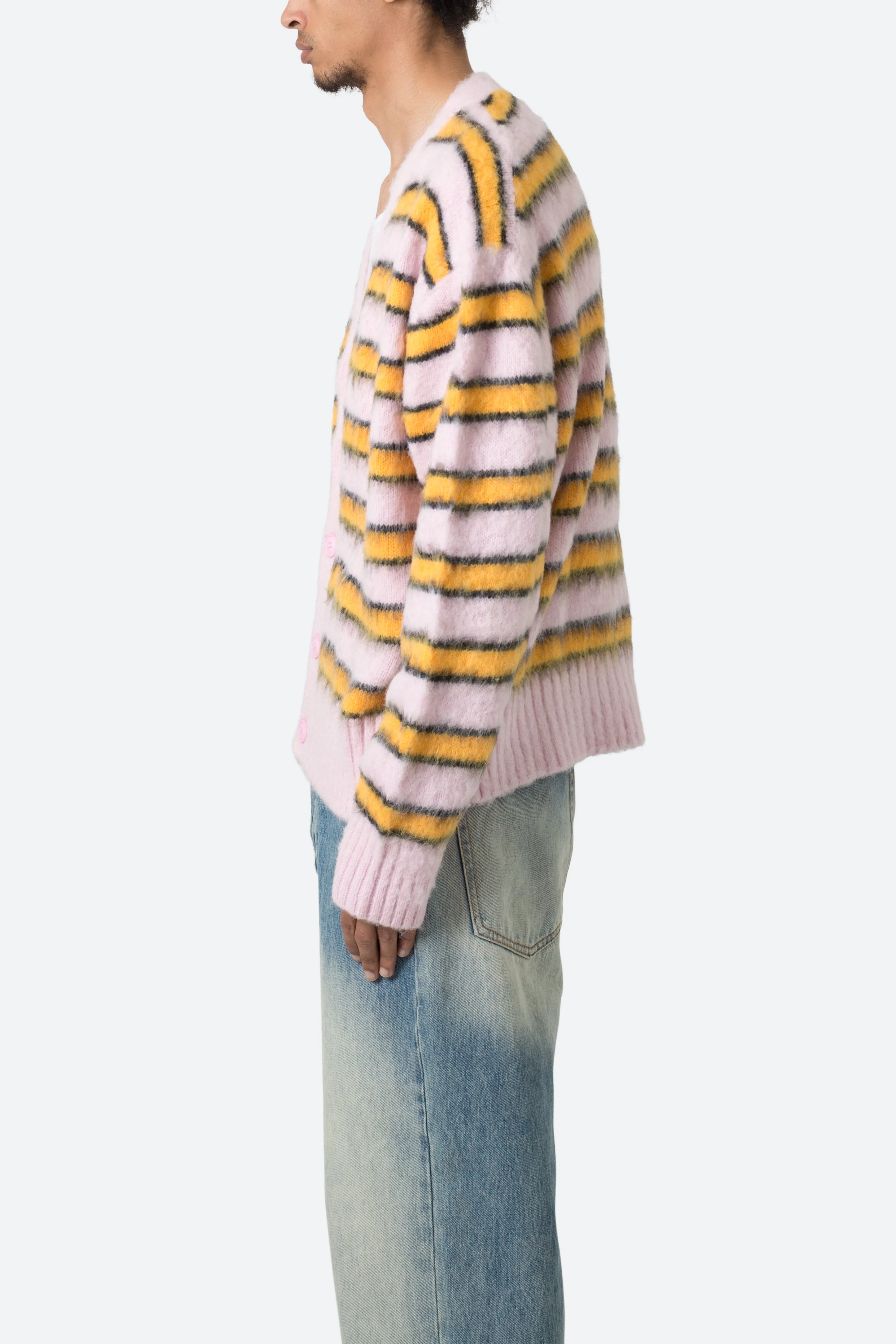 Striped Mohair Cardigan Sweater - Pink sold by MNML product image thumbnail 4