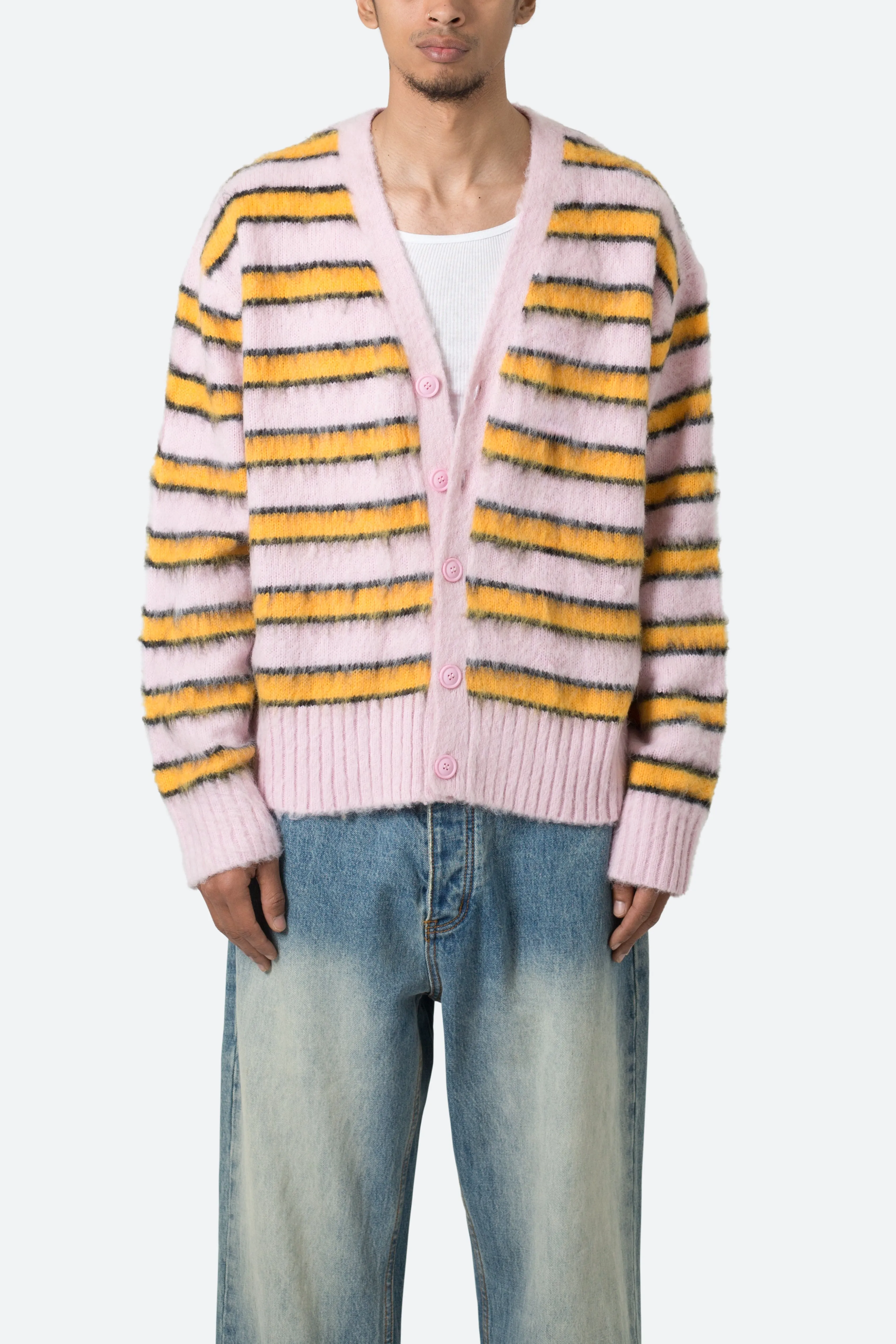 Striped Mohair Cardigan Sweater - Pink sold by MNML product image thumbnail 2