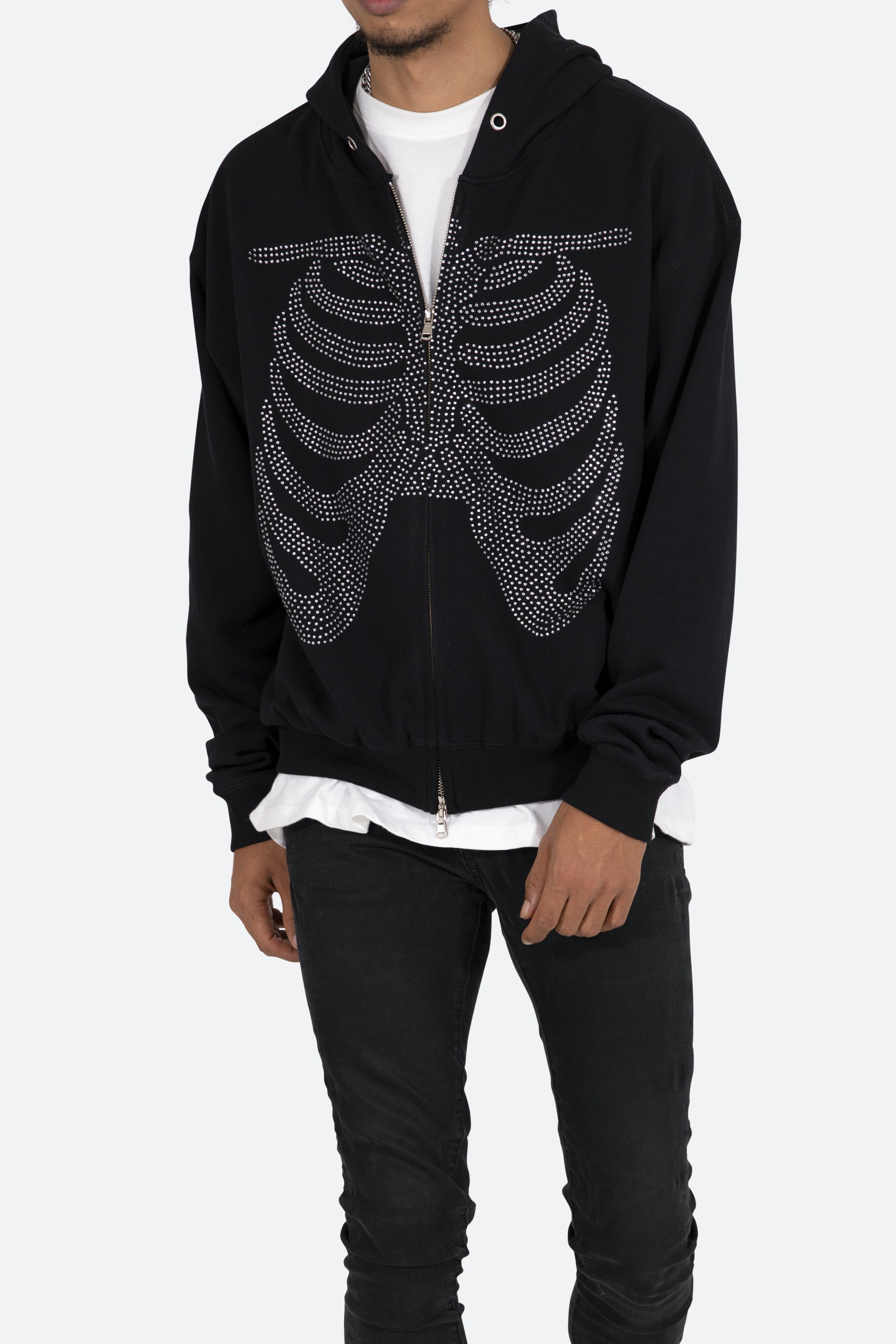 Rhinestone Skeleton Zip Up Hoodie - Black sold by MNML product image thumbnail 2