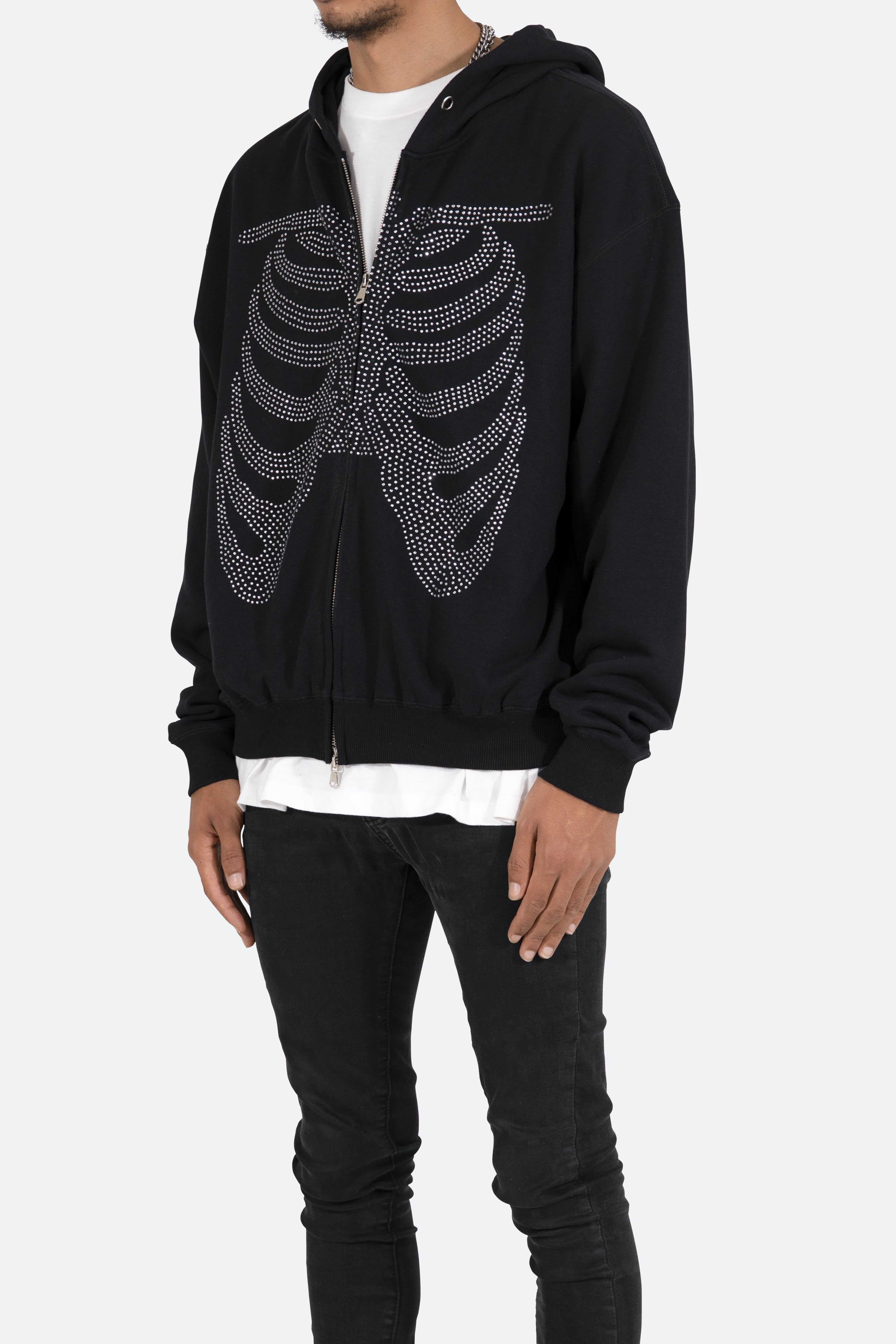 Rhinestone Skeleton Zip Up Hoodie - Black sold by MNML product image thumbnail 4