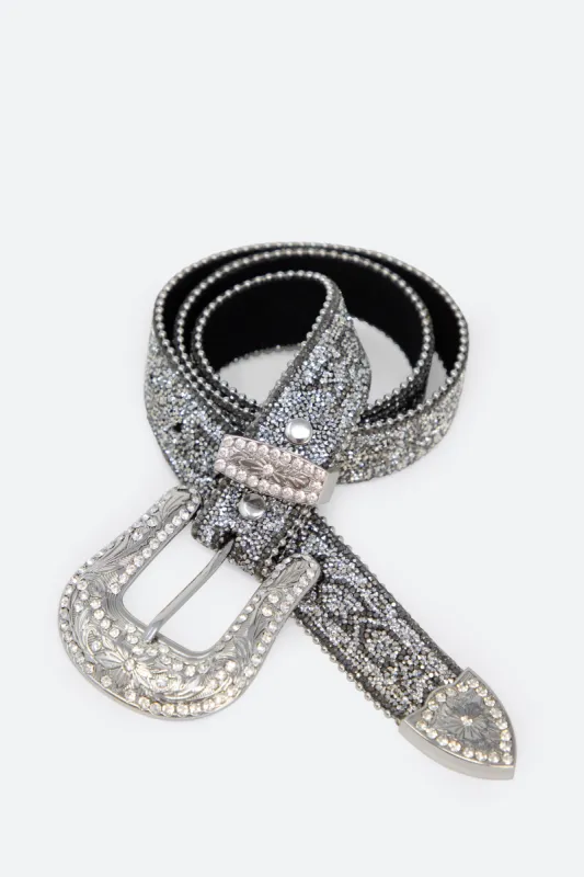 Chevron Caviar Belt - SIlver sold by MNML