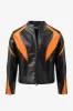 Cropped Leather Race Jacket - Black/Orange sold by MNML