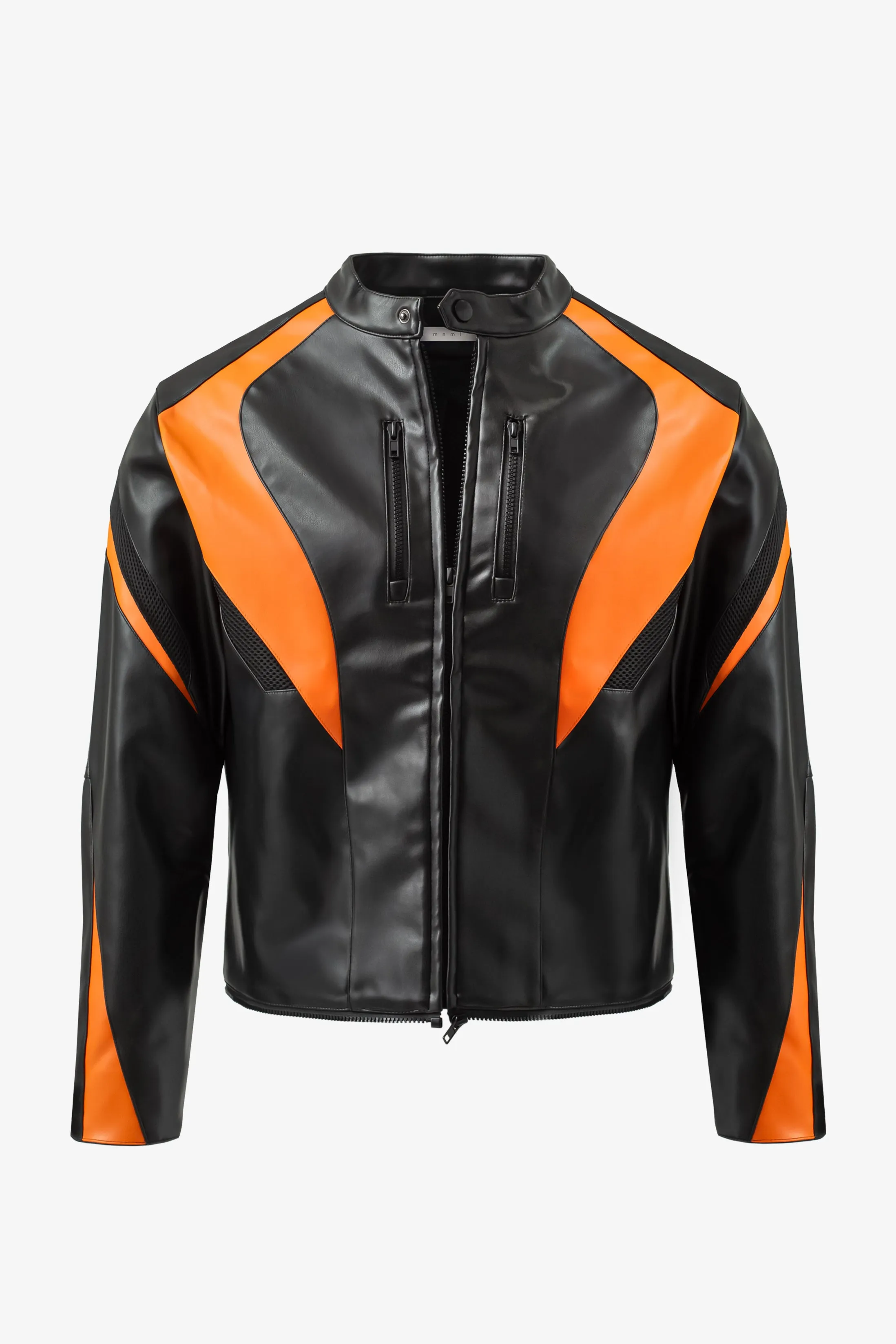 Cropped Leather Race Jacket - Black/Orange sold by MNML product image thumbnail 2