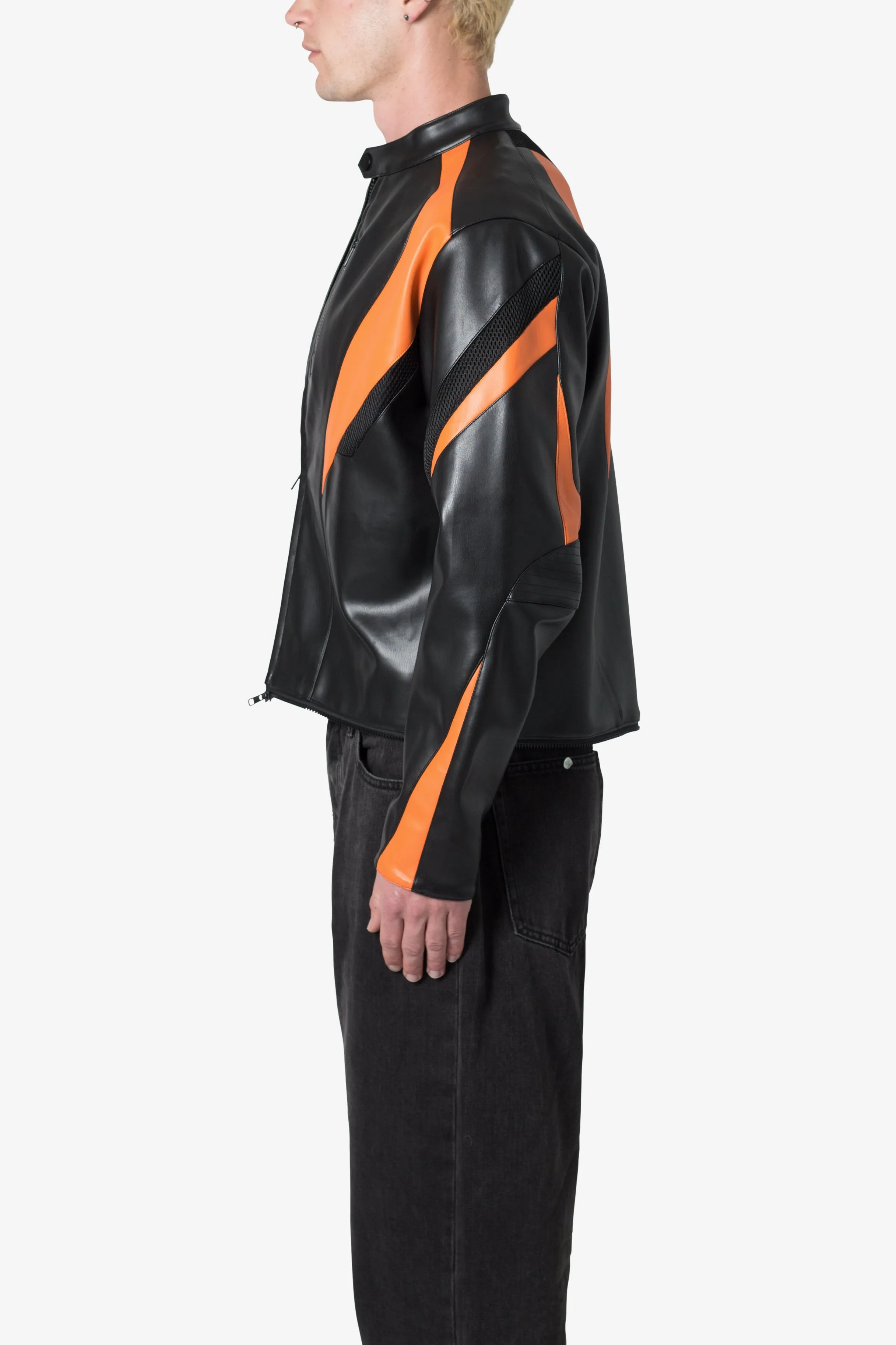 Cropped Leather Race Jacket - Black/Orange sold by MNML product image thumbnail 5