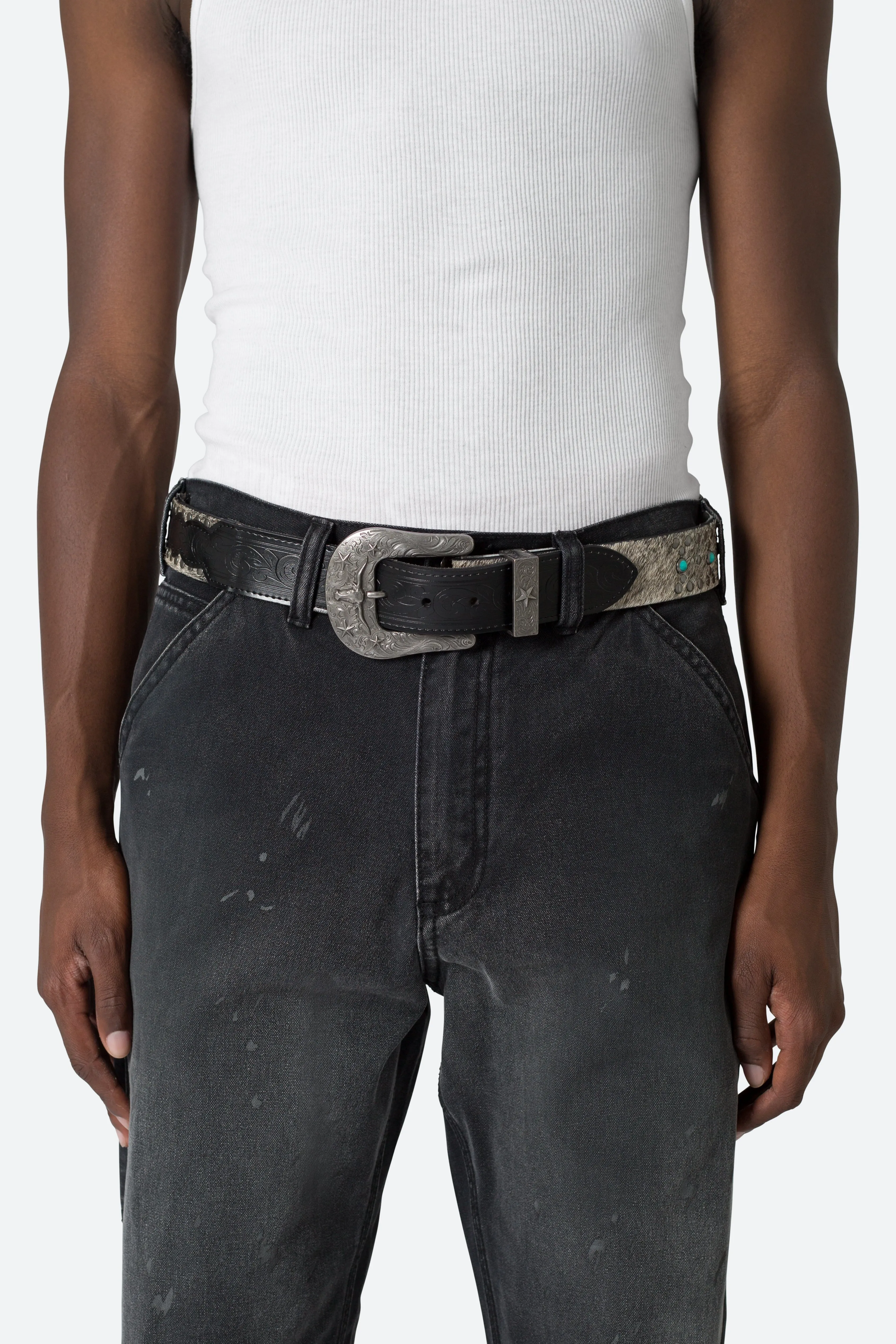 Patterned Turquoise Studded Belt - Black sold by MNML product image thumbnail 3