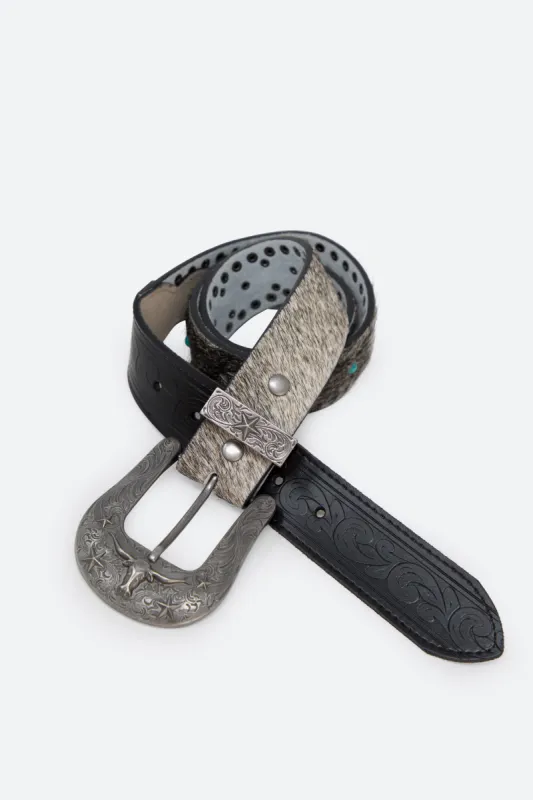 Patterned Turquoise Studded Belt - Black sold by MNML