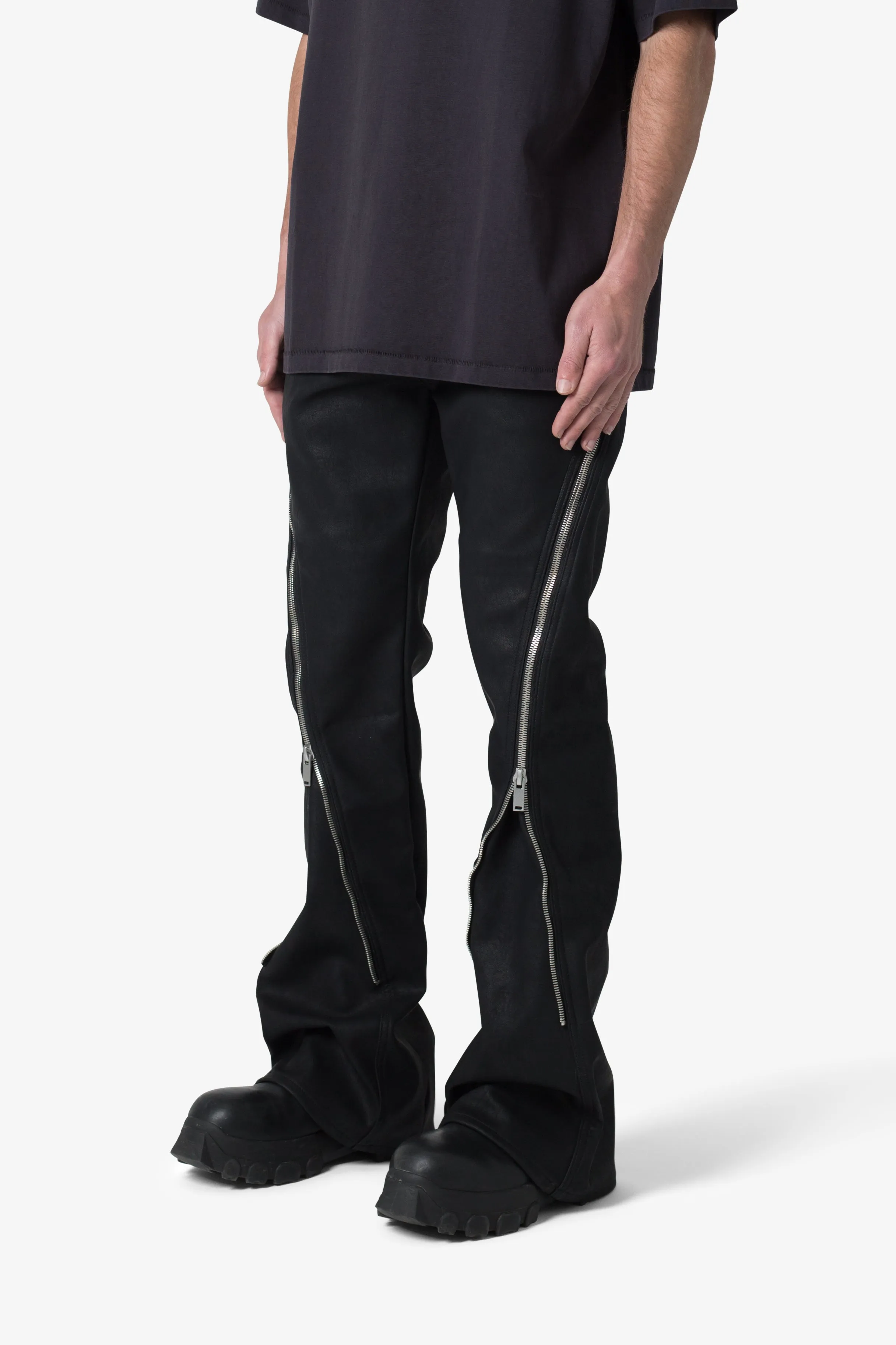 D519 Leather Zipper Flare Pants - Black sold by MNML product image thumbnail 3