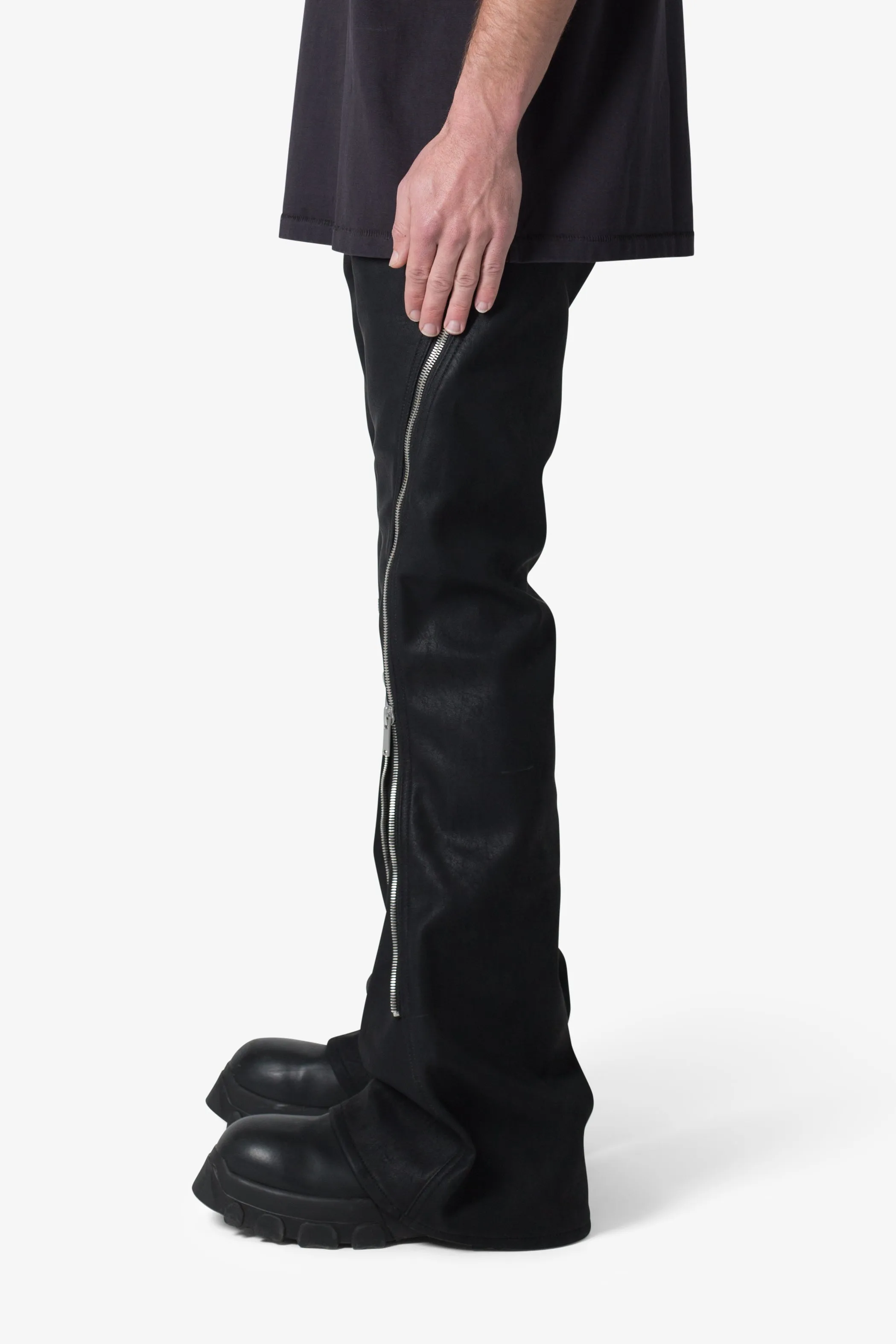 D519 Leather Zipper Flare Pants - Black sold by MNML product image thumbnail 4