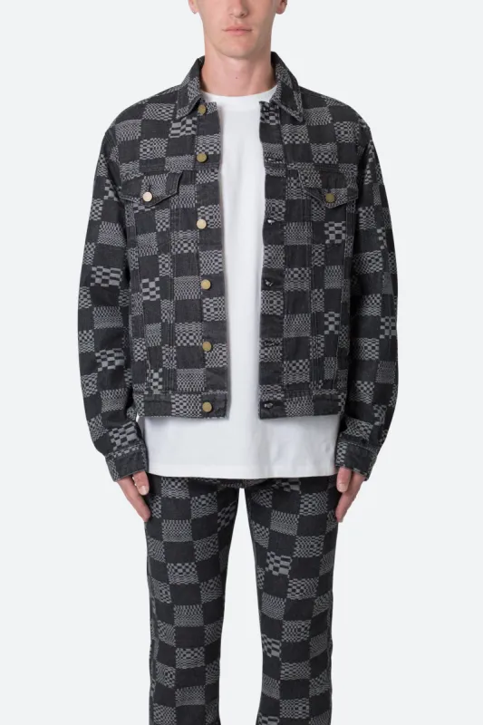 Checkered Trucker Jacket - Black sold by MNML