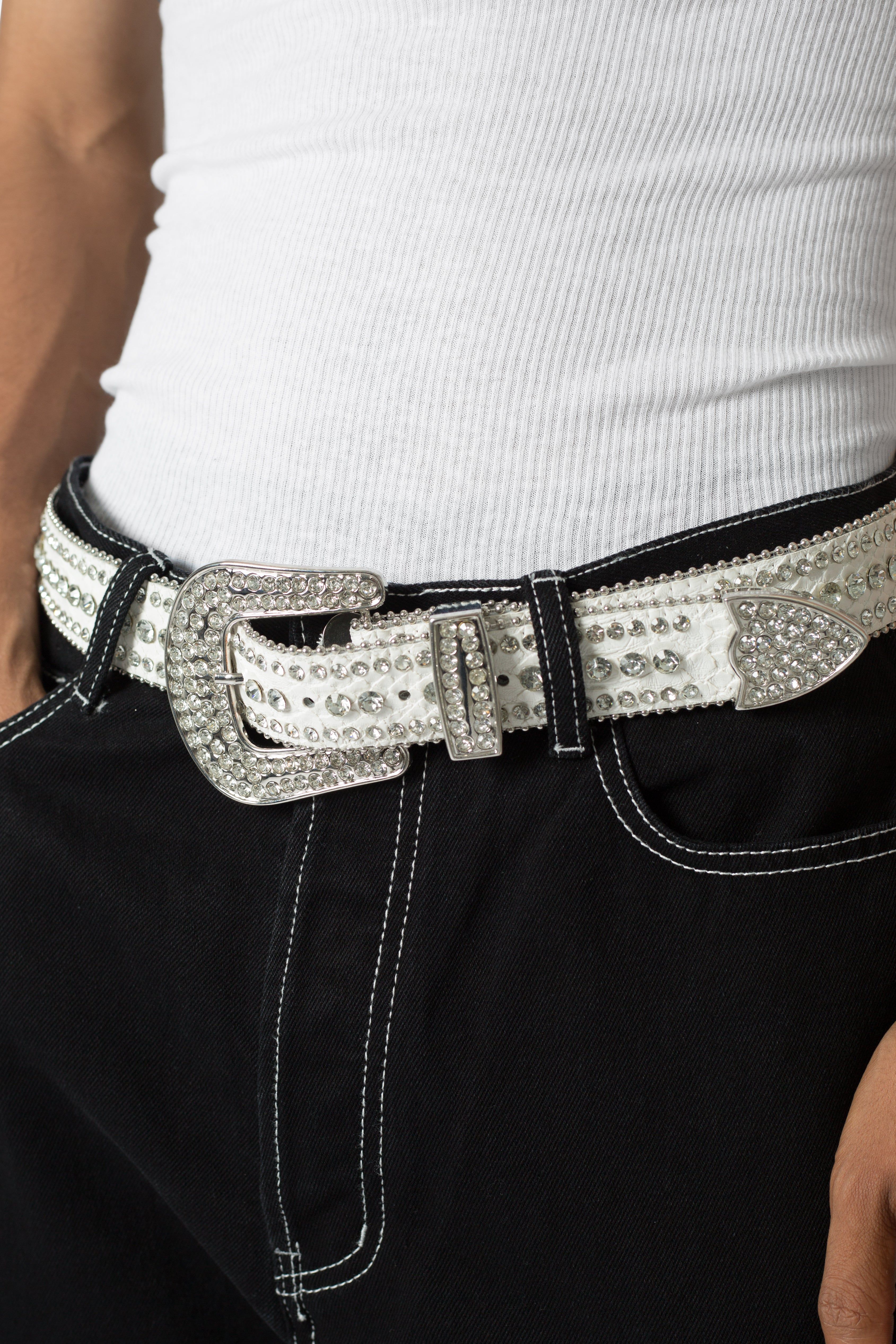 Linear Rhinestone Belt - White sold by MNML product image thumbnail 4