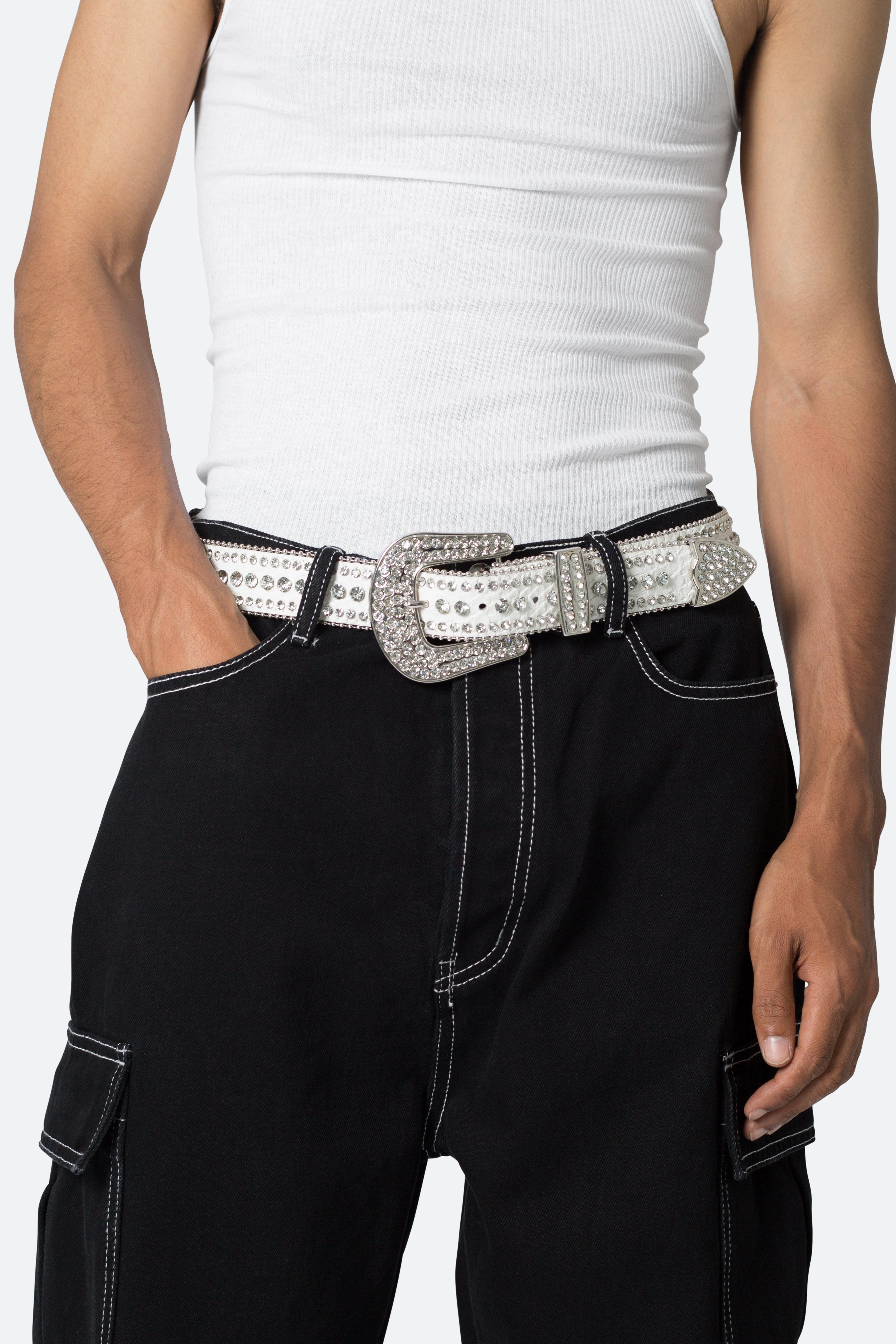 Linear Rhinestone Belt - White sold by MNML product image thumbnail 3