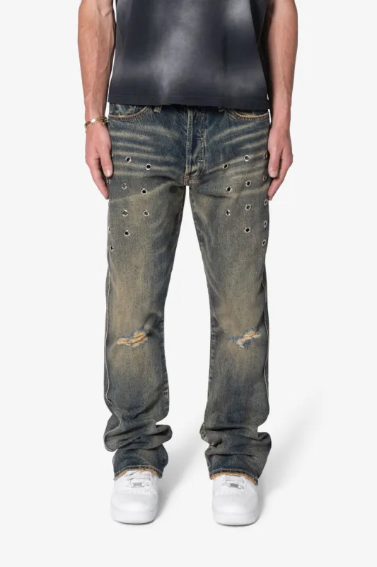 B384 Metal Eyelet Flare Denim - Rust sold by MNML