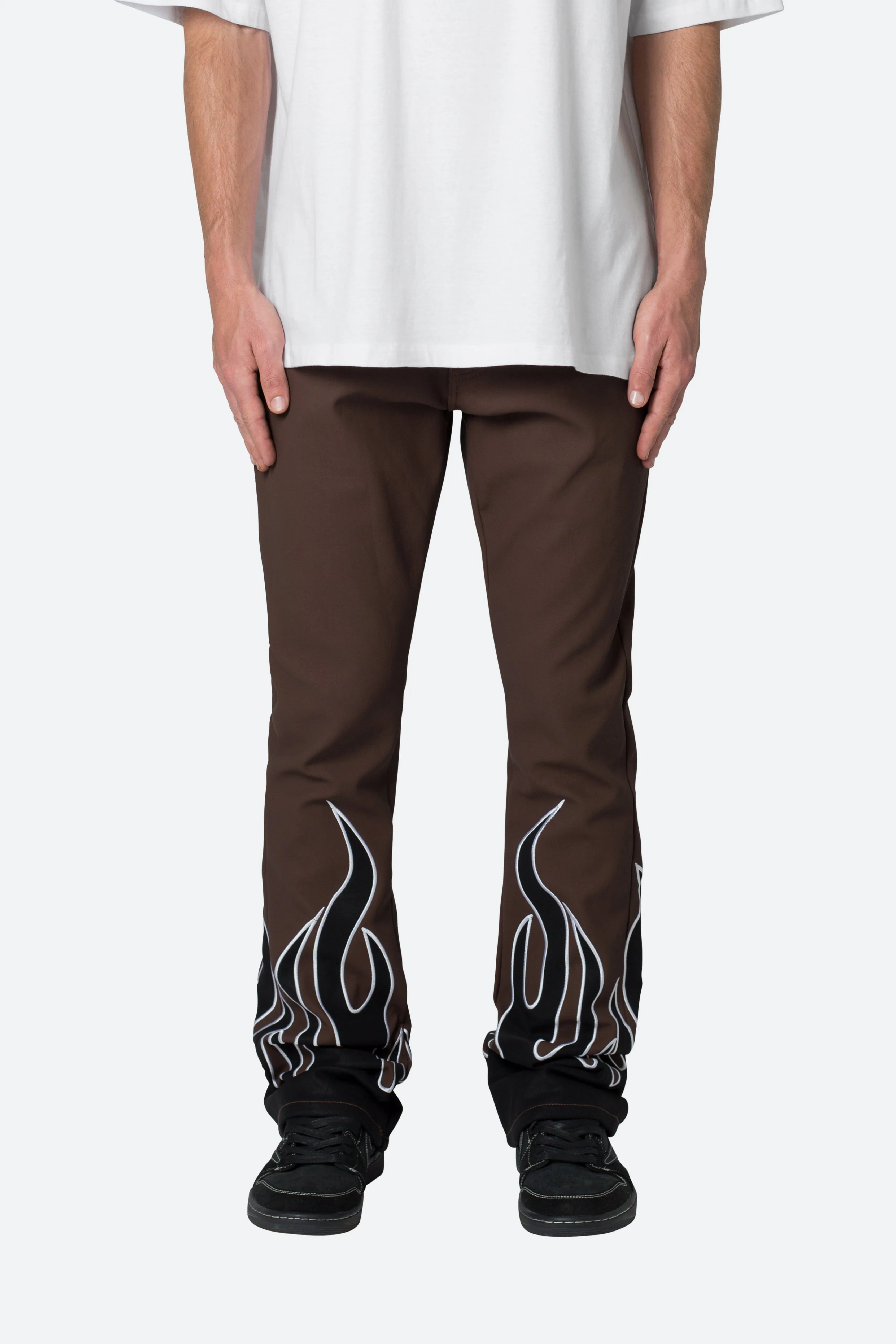 B517 Leather Flare Flame Pants - Brown/Black sold by MNML