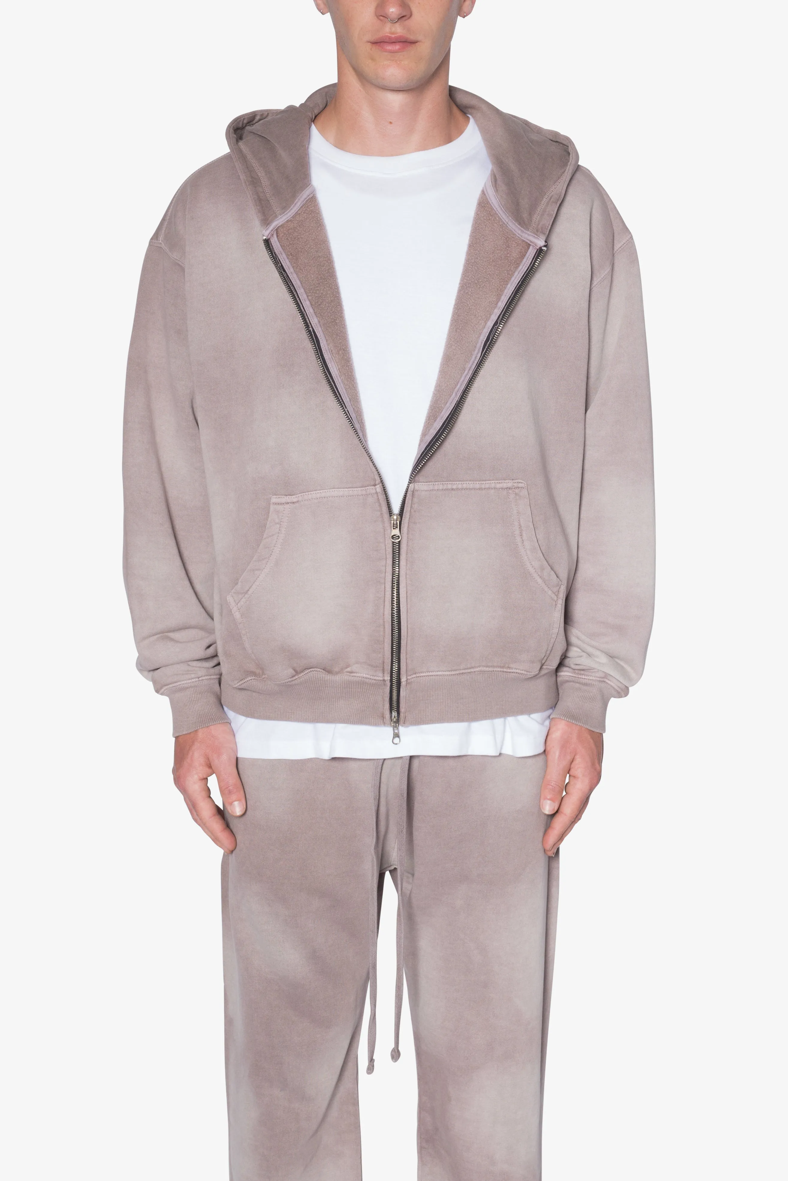 Faded Basic Zip Up Hoodie - Washed Mauve sold by MNML product image thumbnail 2