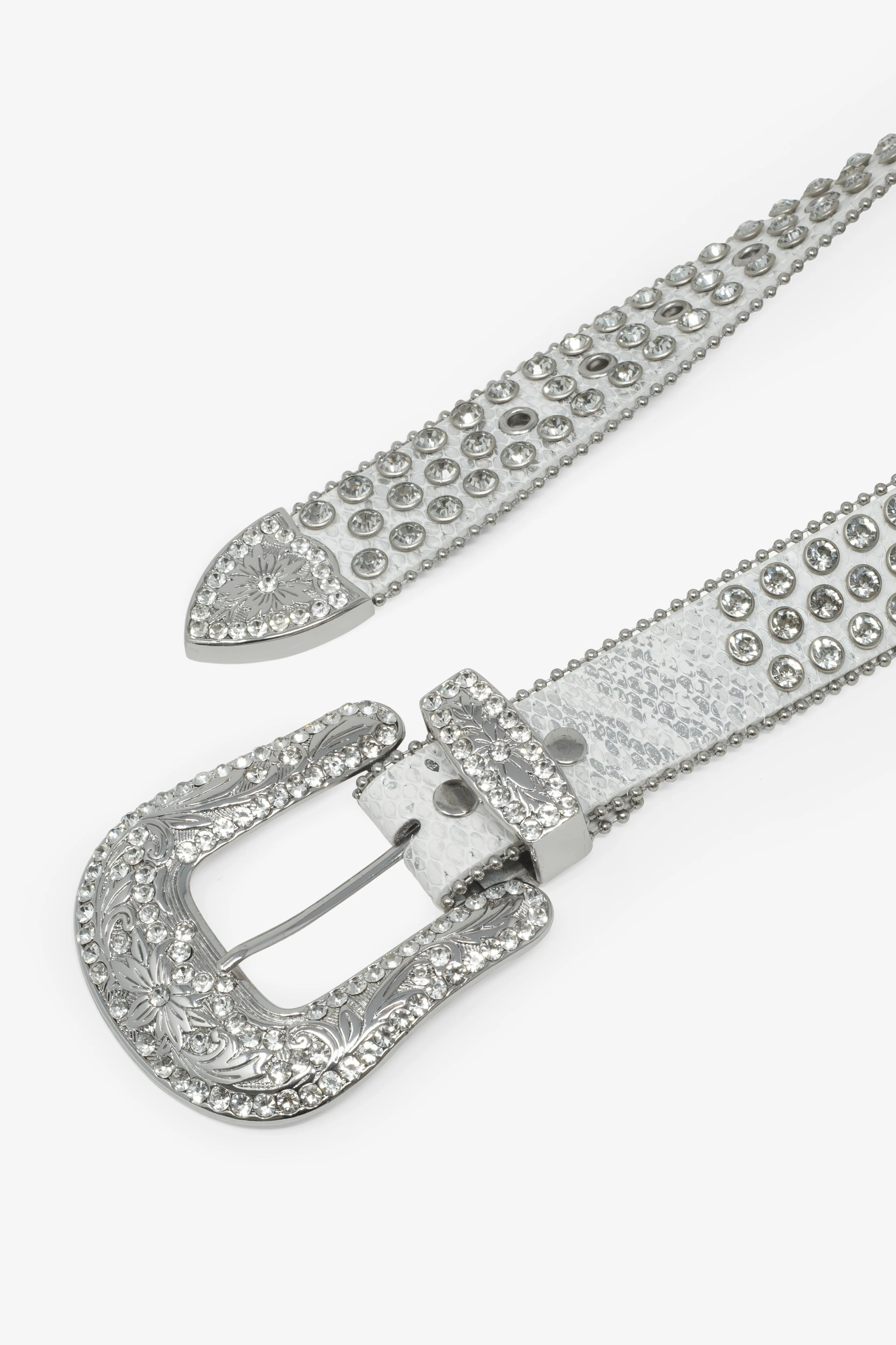 Allover Rhinestone Studded Belt - White sold by MNML product image thumbnail 4