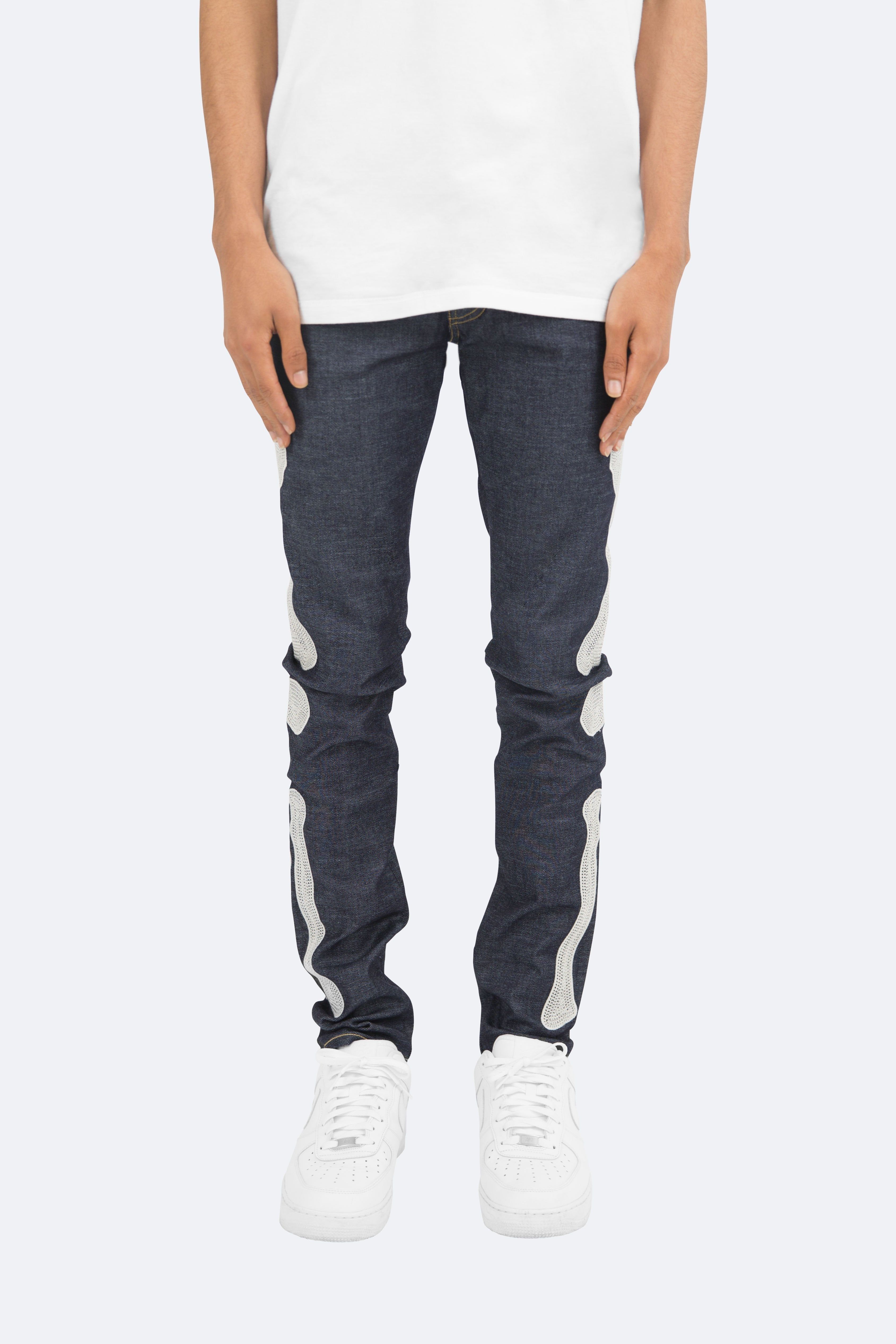X199 Skeleton Skinny Denim - Raw Blue sold by MNML
