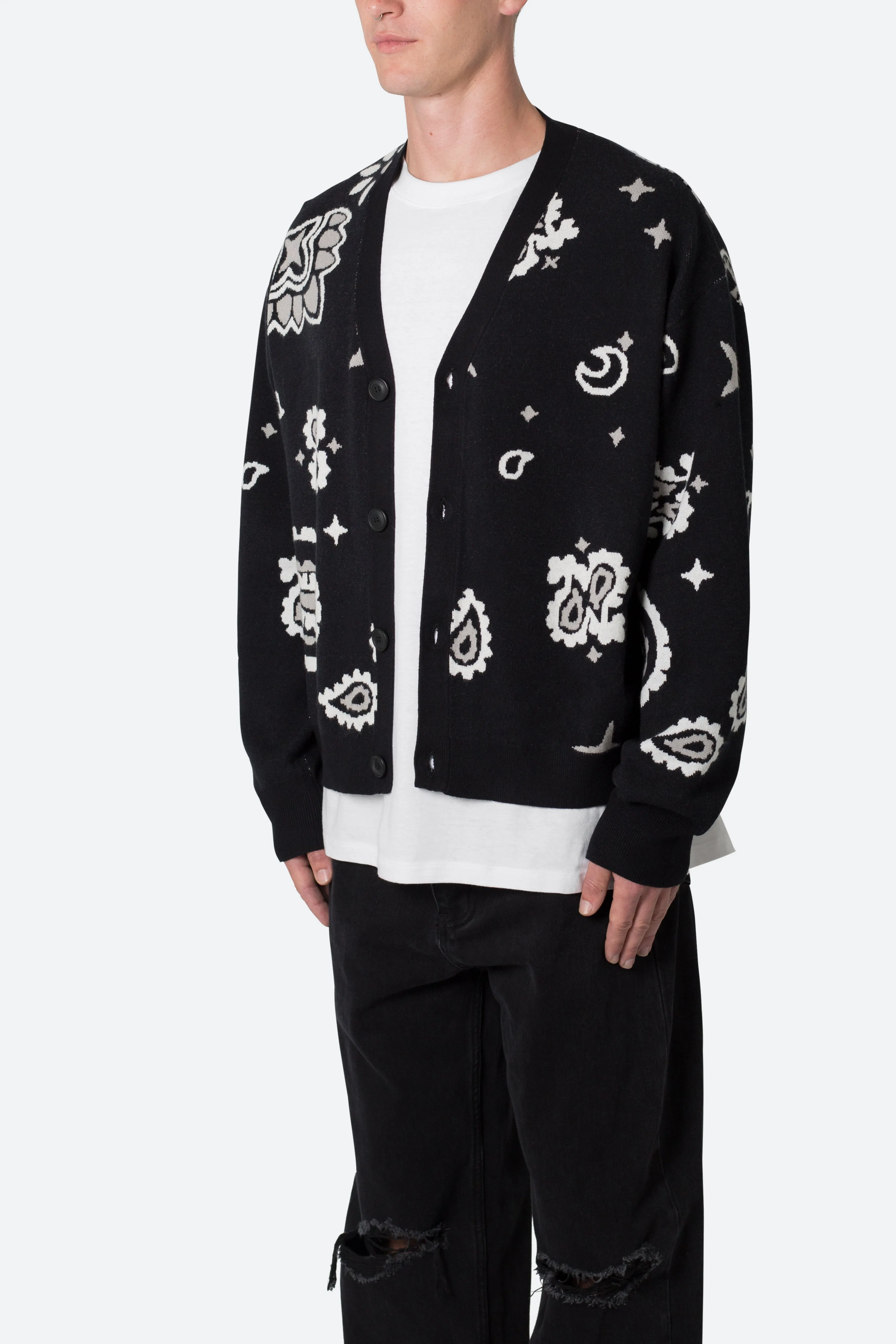Paisley Cardigan Sweater - Black sold by MNML product image thumbnail 3