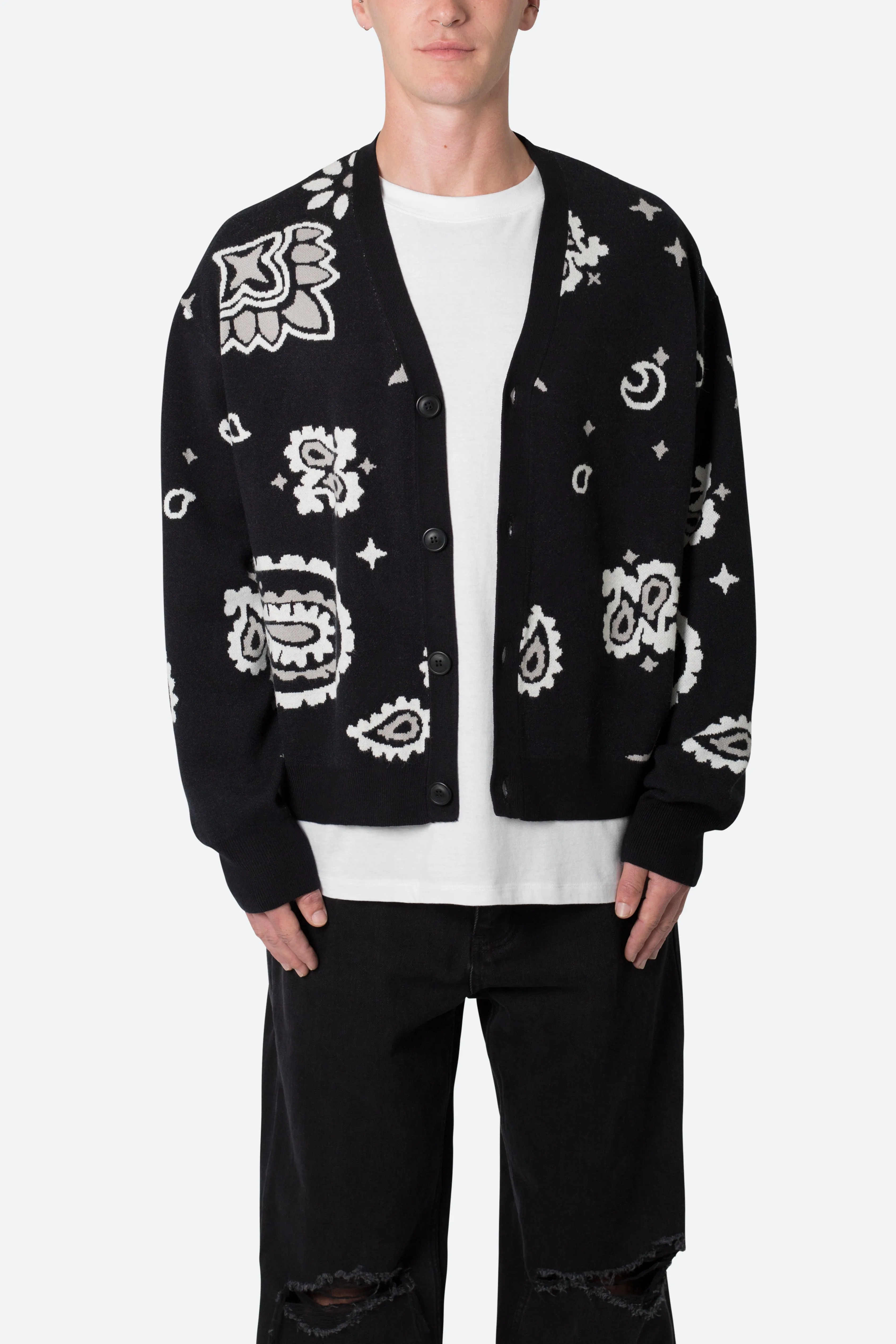 Paisley Cardigan Sweater - Black sold by MNML