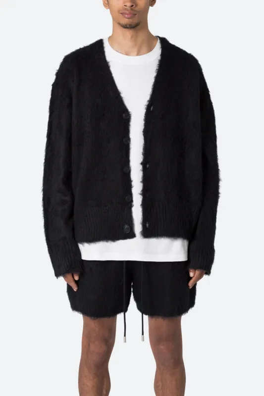 Fuzzy Cardigan Sweater - Black sold by MNML