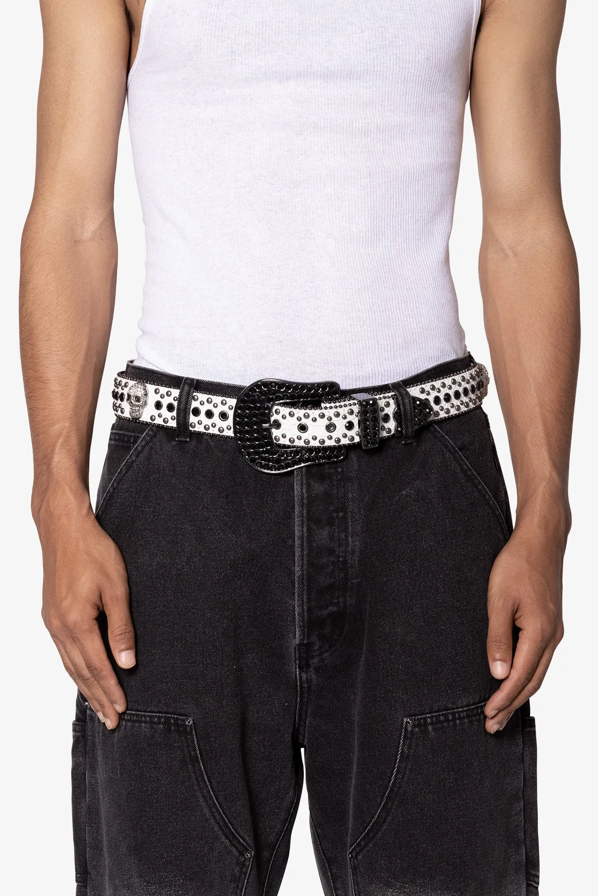 Studded Skull Belt - White sold by MNML product image thumbnail 3