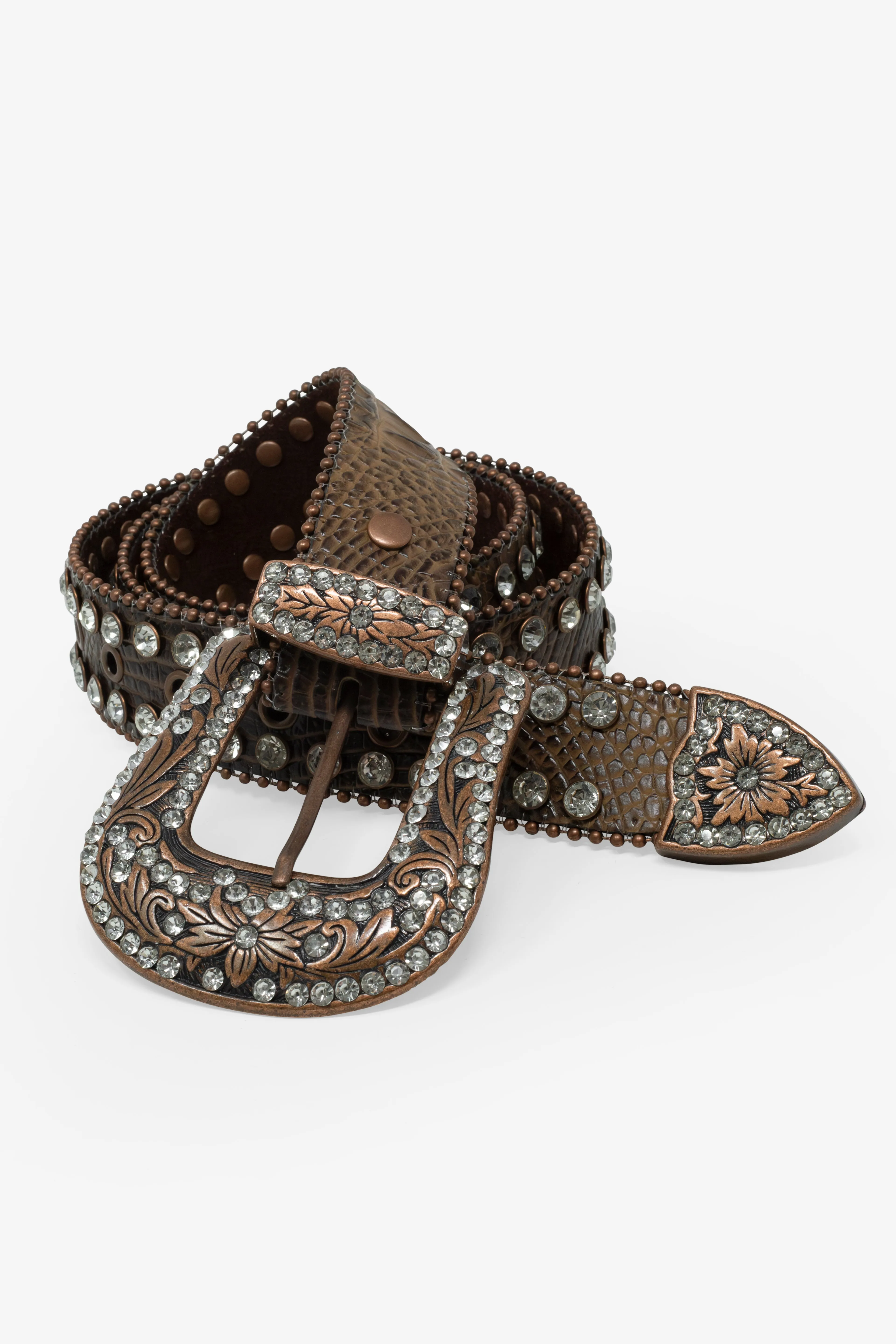 Double Row Studded Belt - Brown sold by MNML