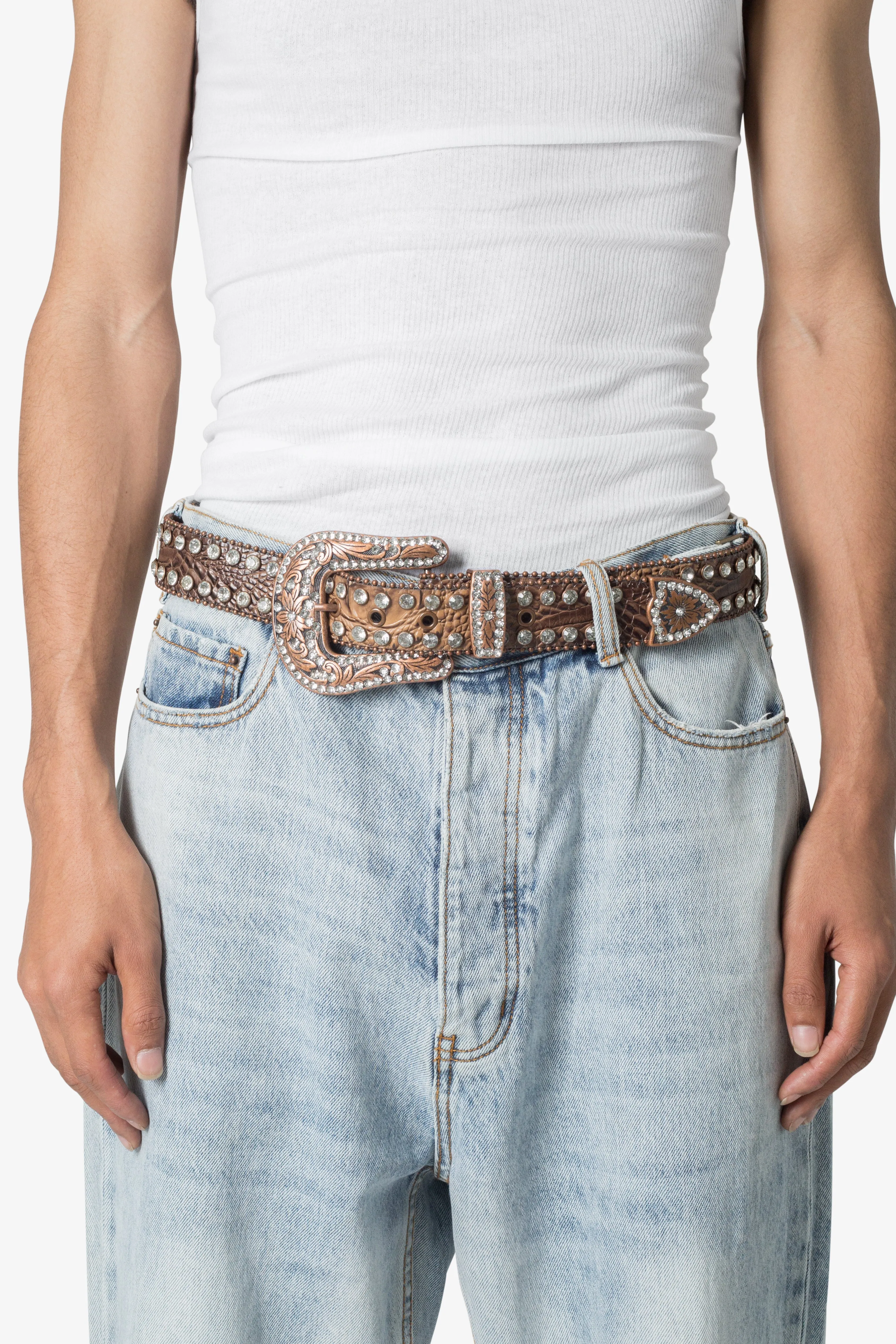 Double Row Studded Belt - Brown sold by MNML product image thumbnail 4
