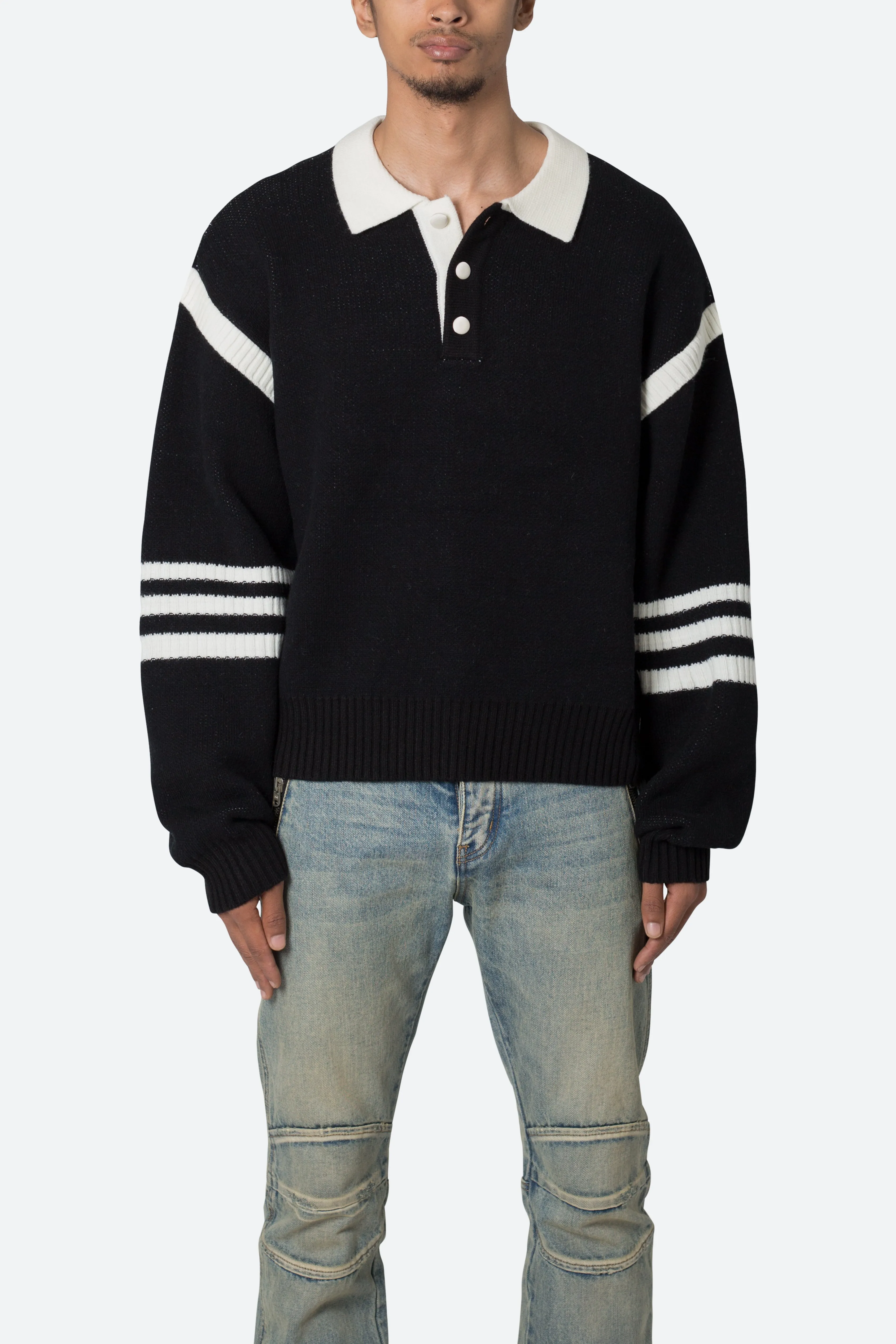 Polo Knit Sweater - Black/White sold by MNML product image thumbnail 2