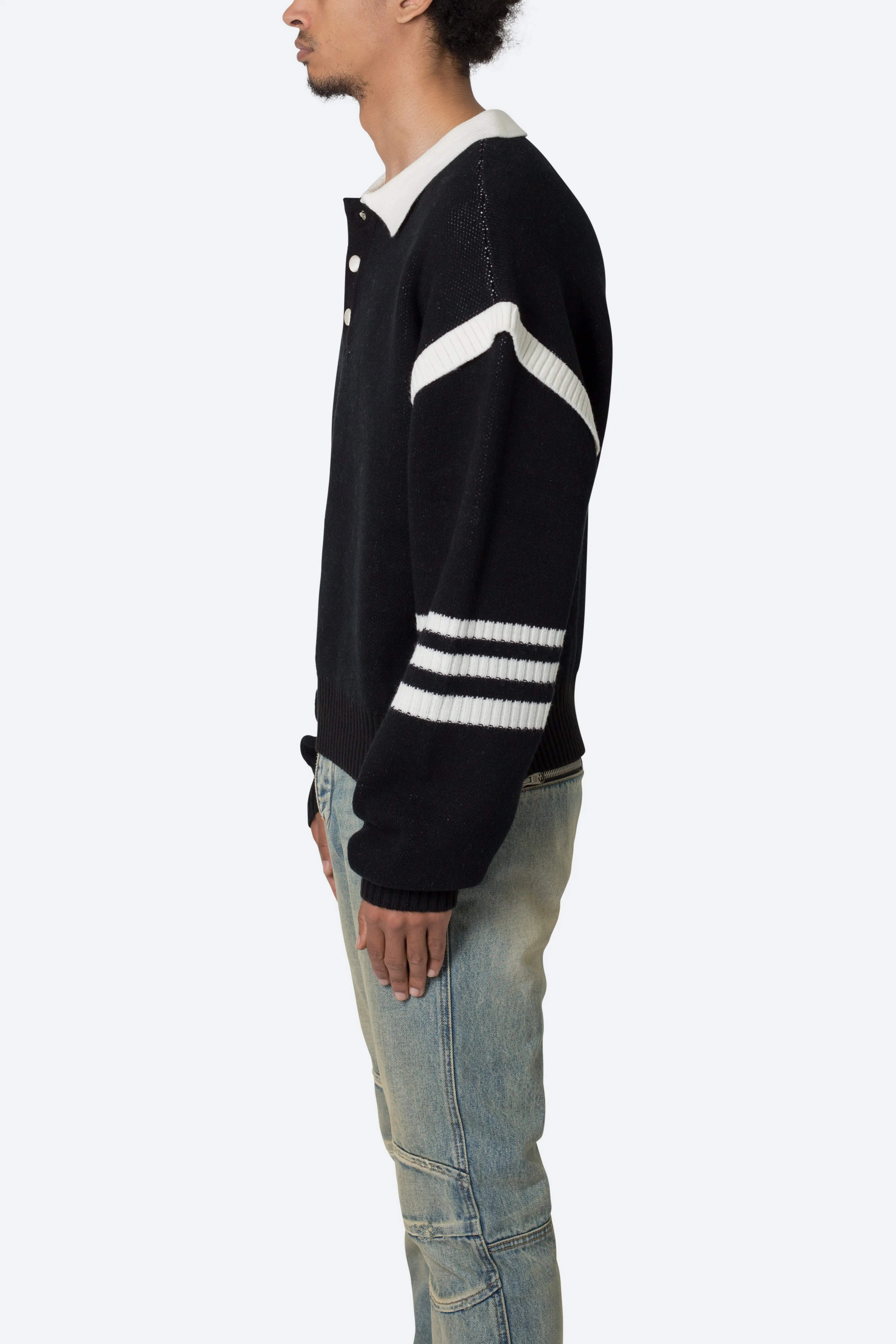 Polo Knit Sweater - Black/White sold by MNML product image thumbnail 4