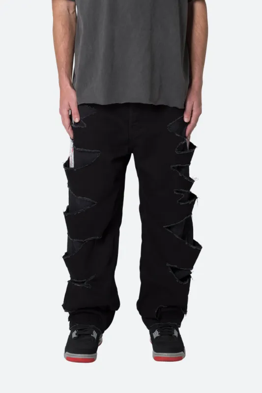 Ultra Baggy Track Lined Denim - Black/Red sold by MNML