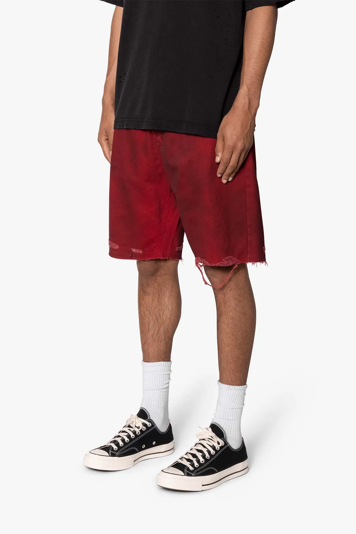 Burnt Distressed Red Denim Shorts - Red sold by MNML product image thumbnail 4