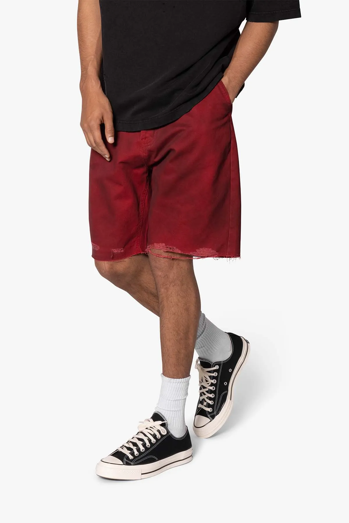 Burnt Distressed Red Denim Shorts - Red sold by MNML product image thumbnail 2