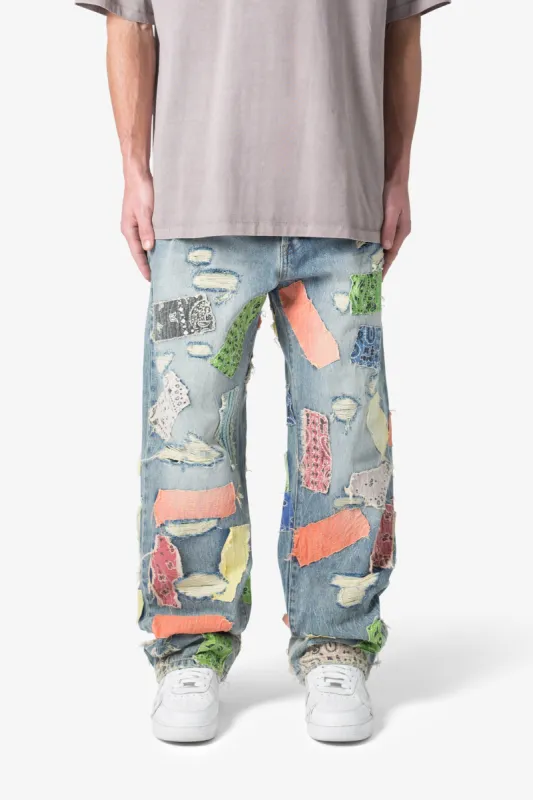 Ultra Baggy Bandana Patch Denim - Blue/Multi sold by MNML