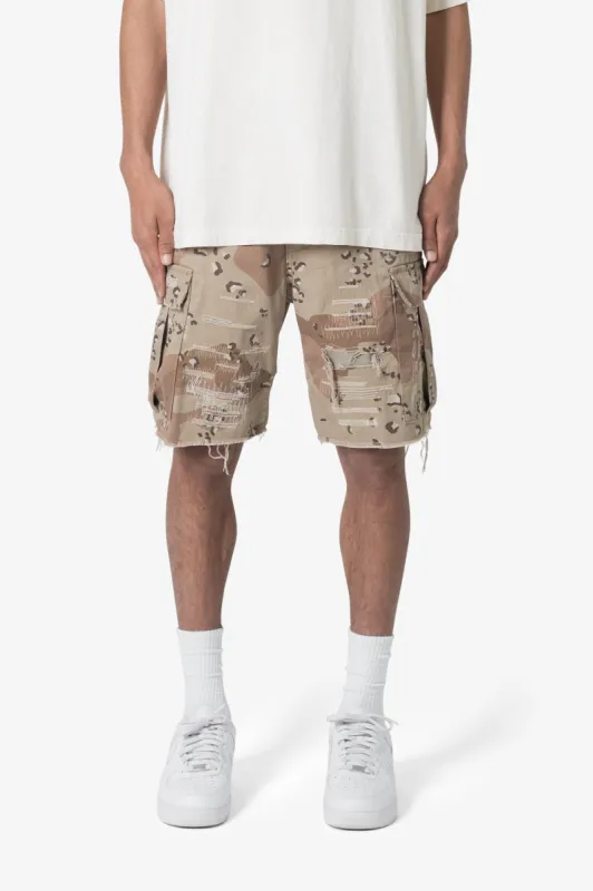 Distressed Cargo Shorts - Desert Camo sold by MNML