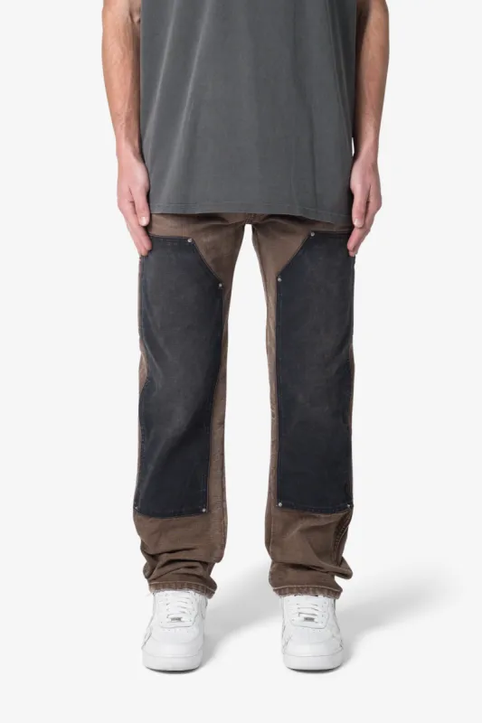 Contrast Double Knee Denim - Brown sold by MNML