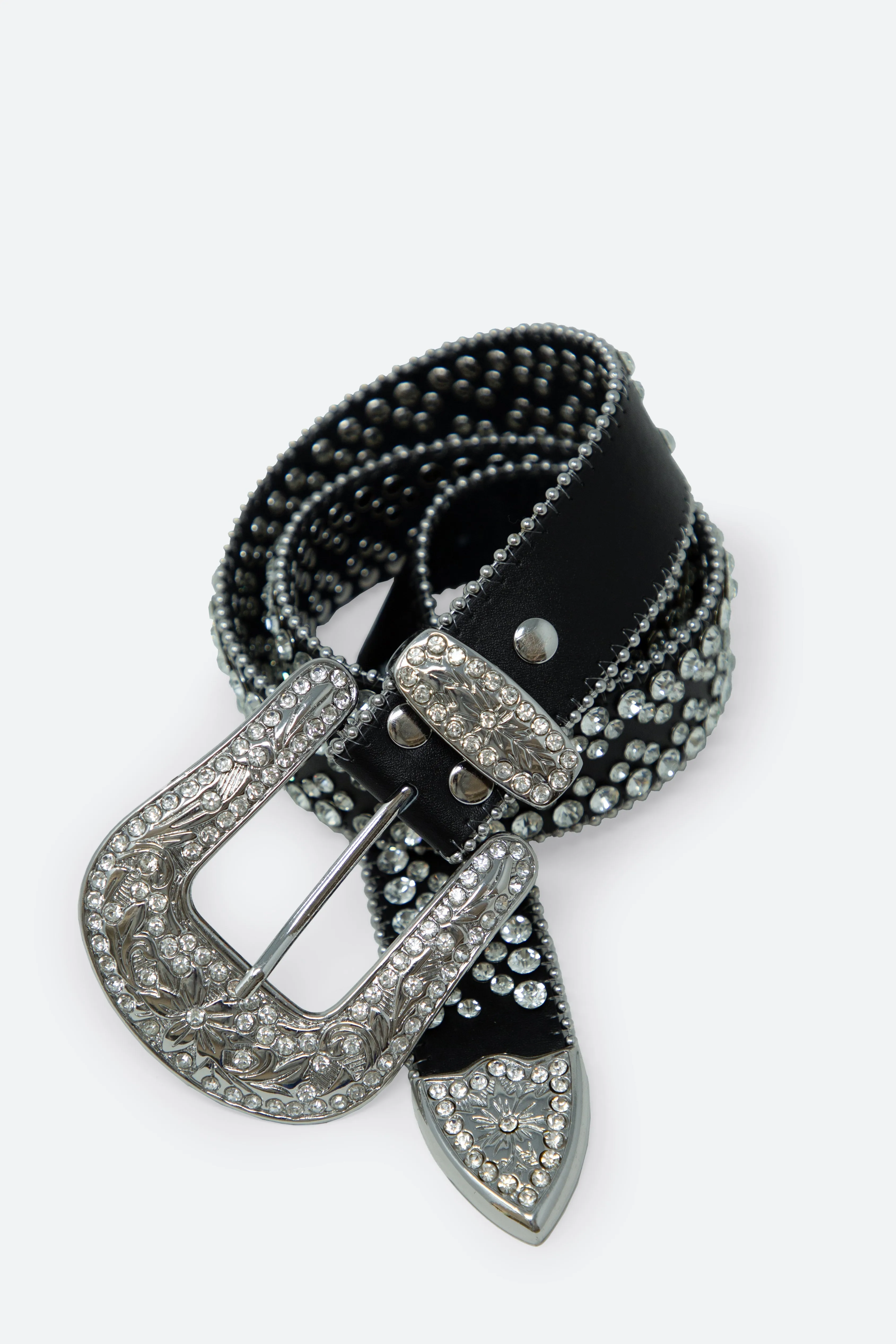 Rhinestone Studded Belt - Black sold by MNML