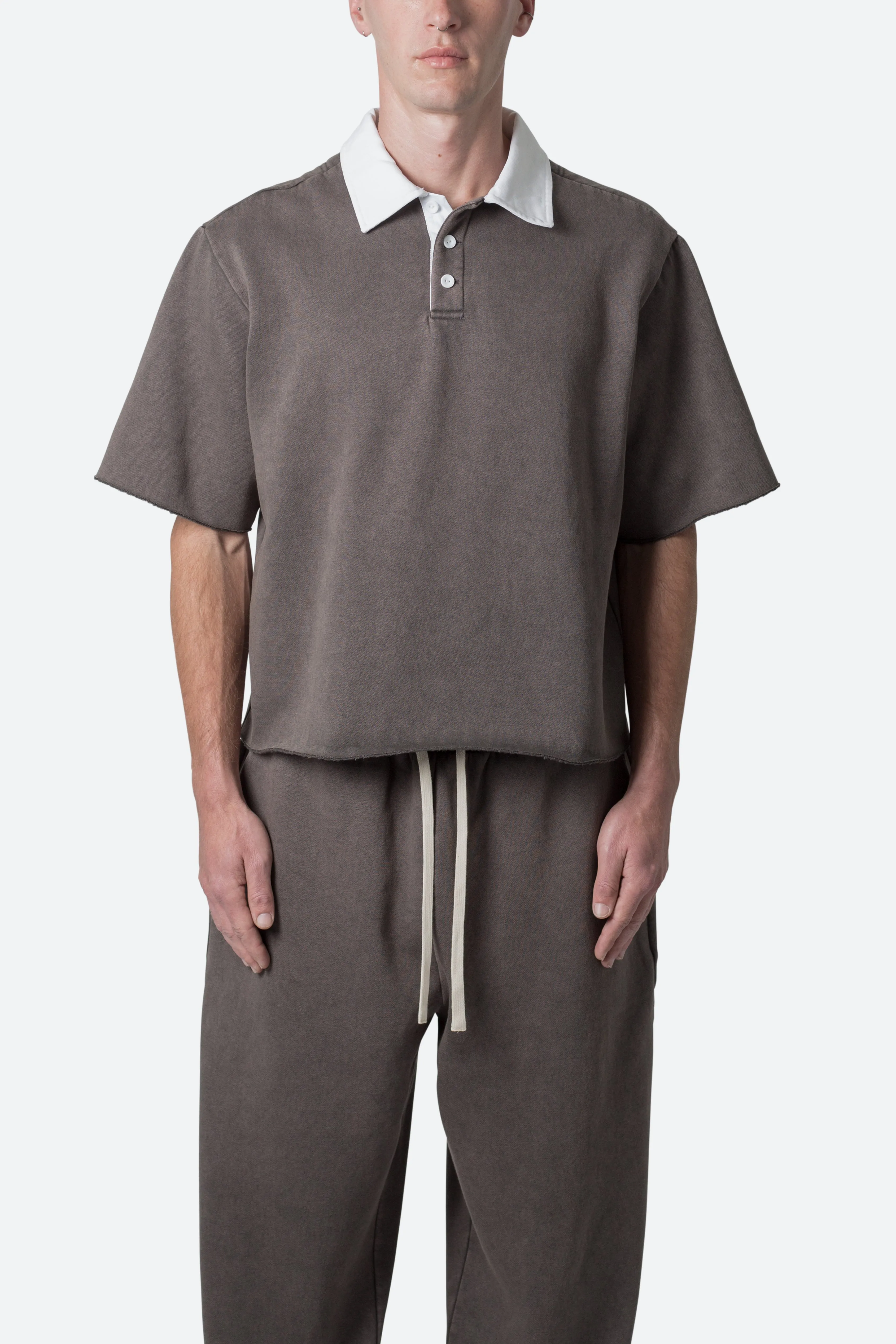 Fleece Oversized Polo Shirt - Washed Black sold by MNML product image thumbnail 2