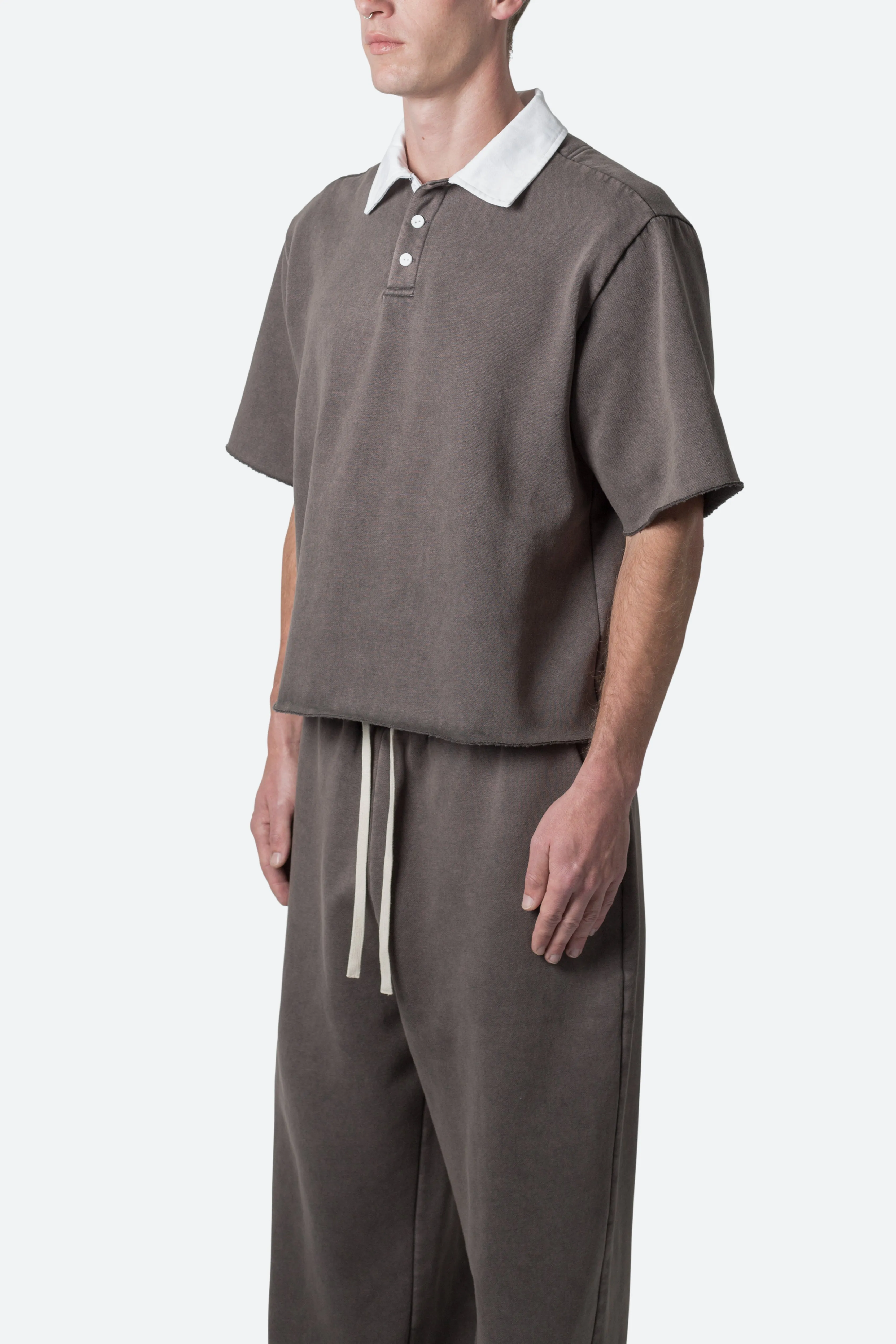 Fleece Oversized Polo Shirt - Washed Black sold by MNML product image thumbnail 3